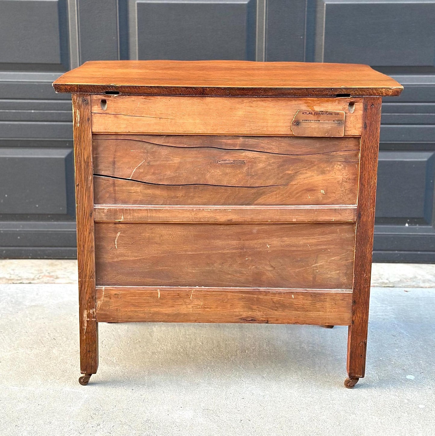 Early Tiger Oak Antique Serpentine Front Entryway Chest
