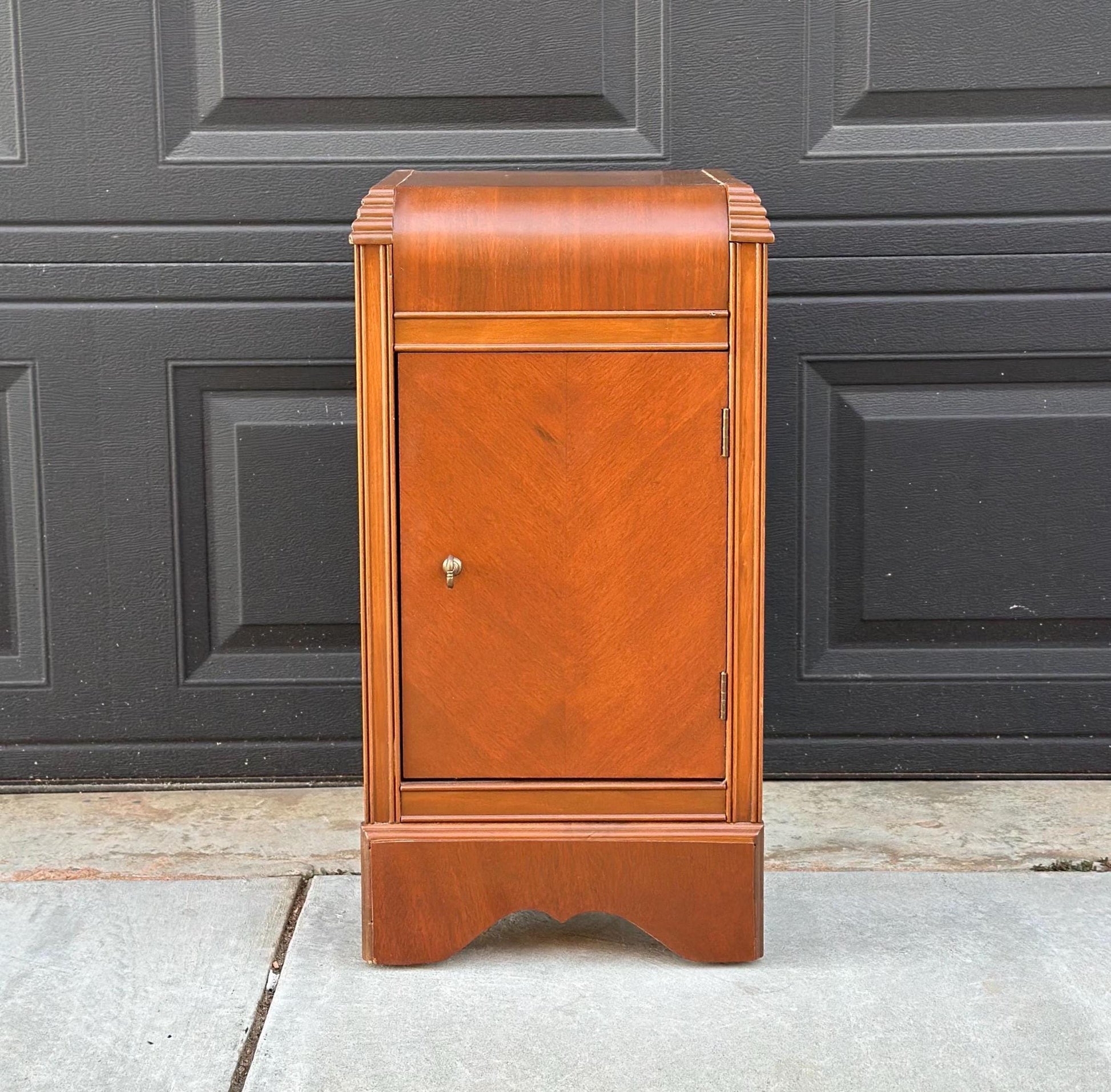 Antique 1930's Art Deco Waterfall Cabinet Nightstand