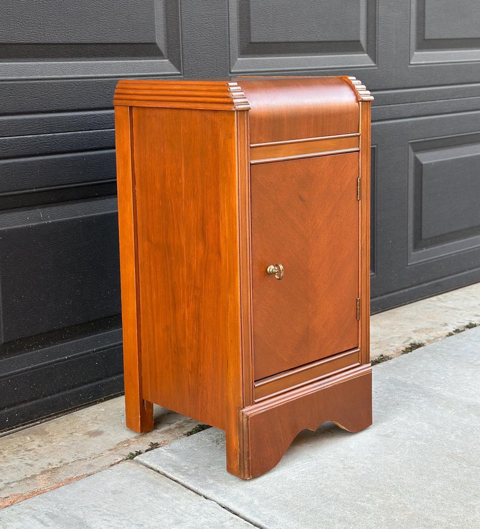 Antique 1930's Art Deco Waterfall Cabinet Nightstand