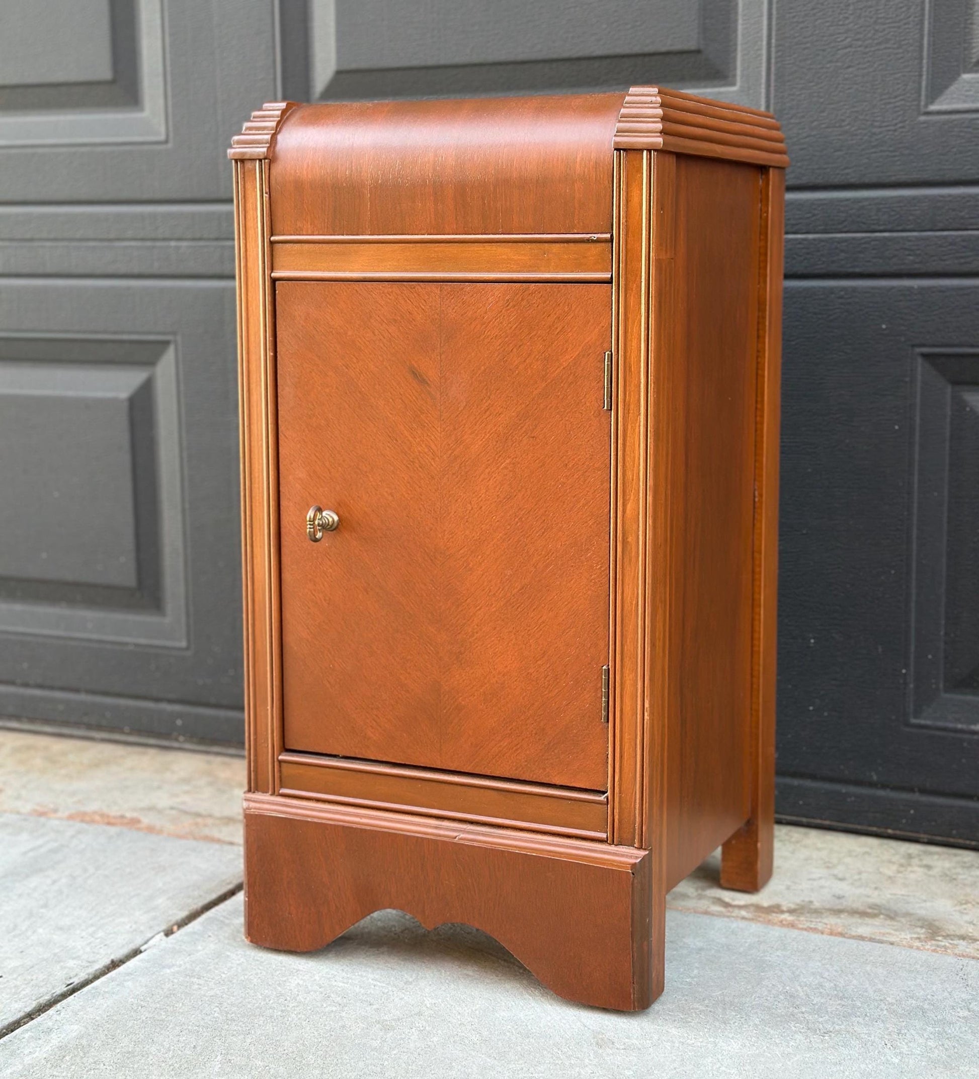 Antique 1930's Art Deco Waterfall Cabinet Nightstand