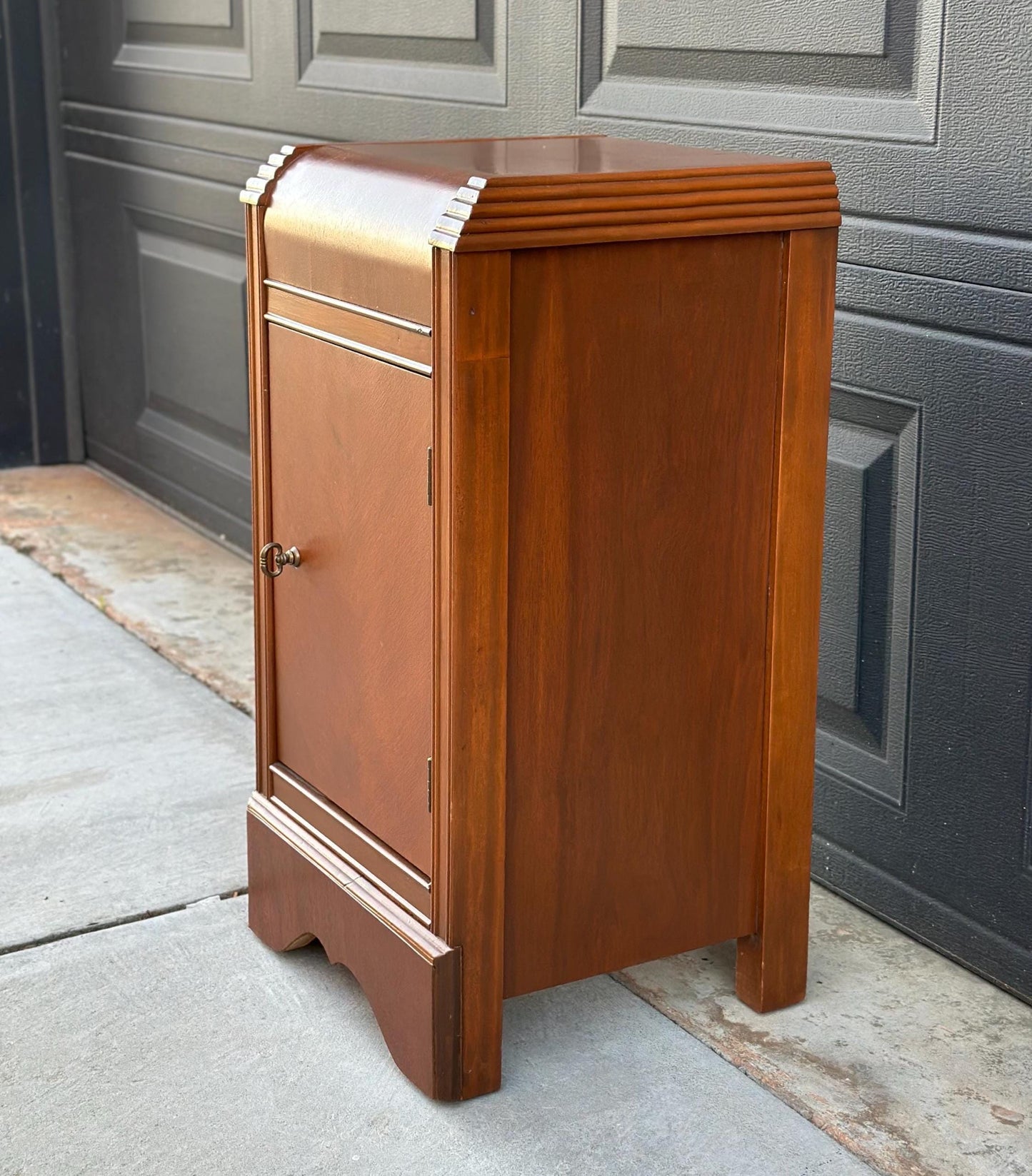 Antique 1930's Art Deco Waterfall Cabinet Nightstand