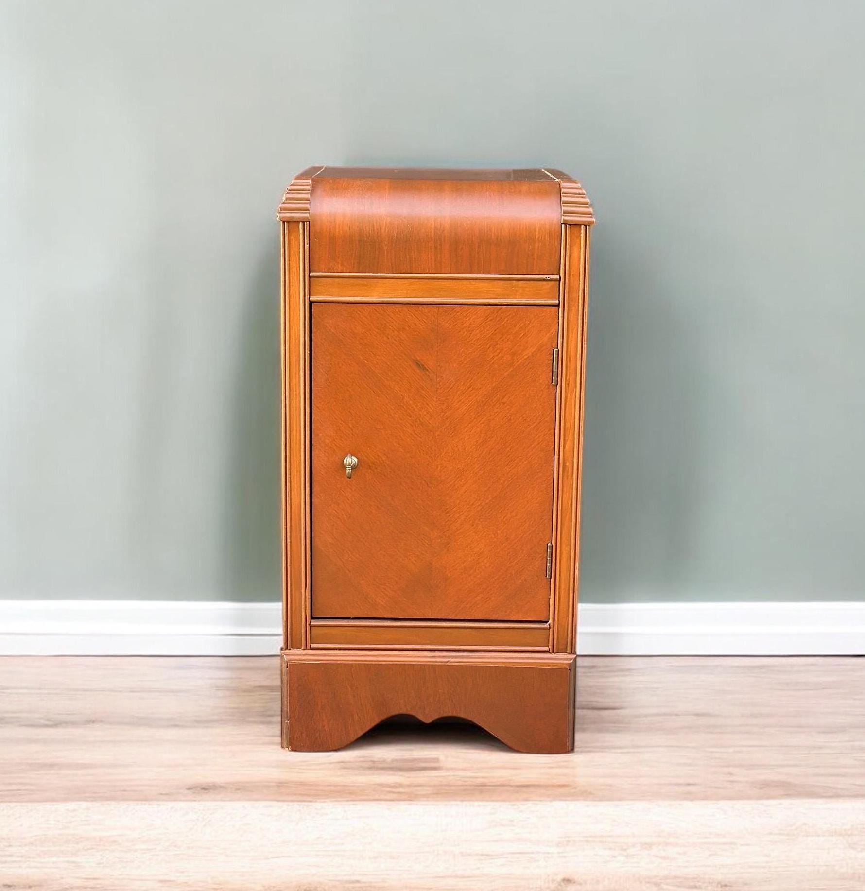Antique 1930's Art Deco Waterfall Cabinet Nightstand