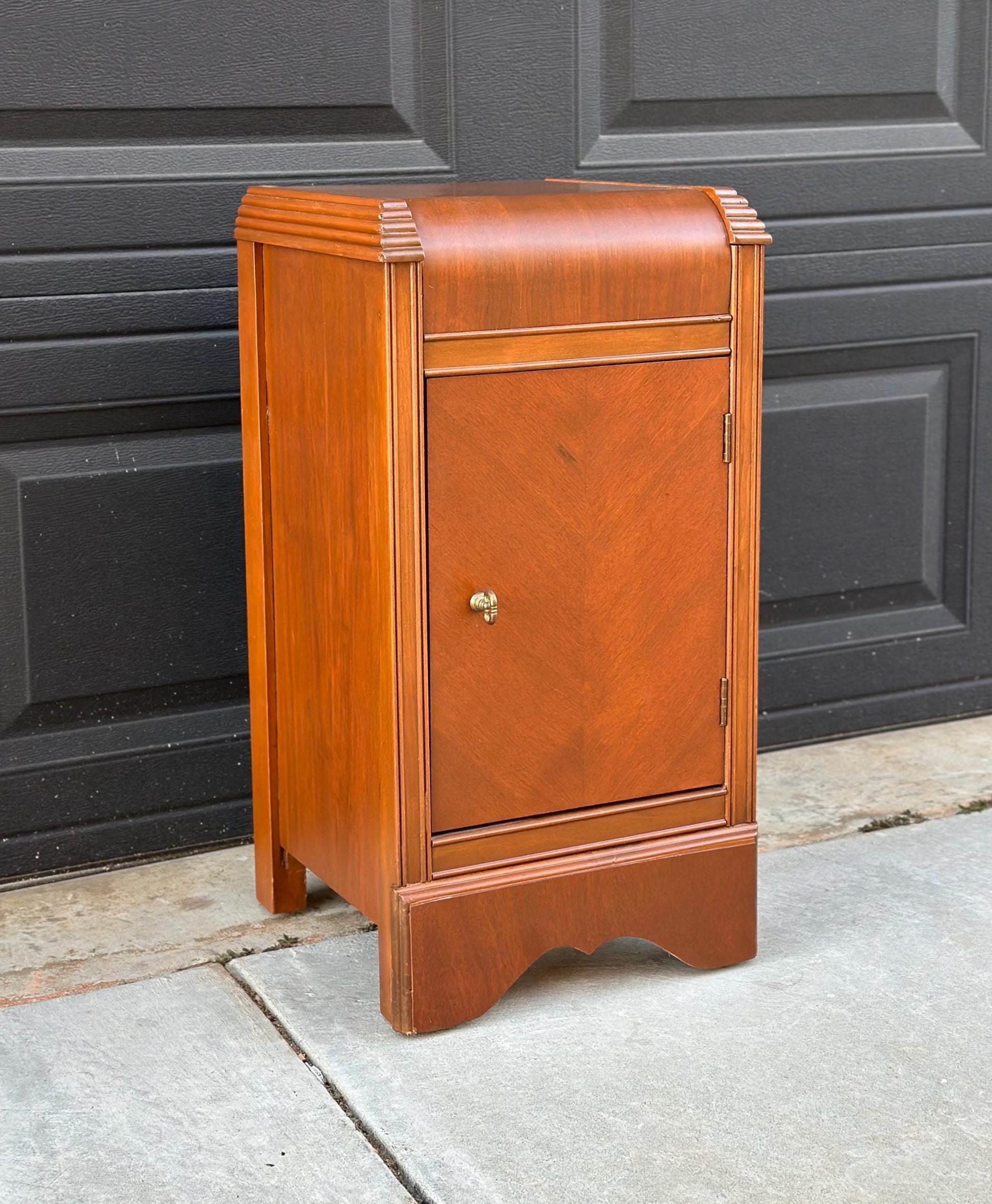 Antique 1930's Art Deco Waterfall Cabinet Nightstand