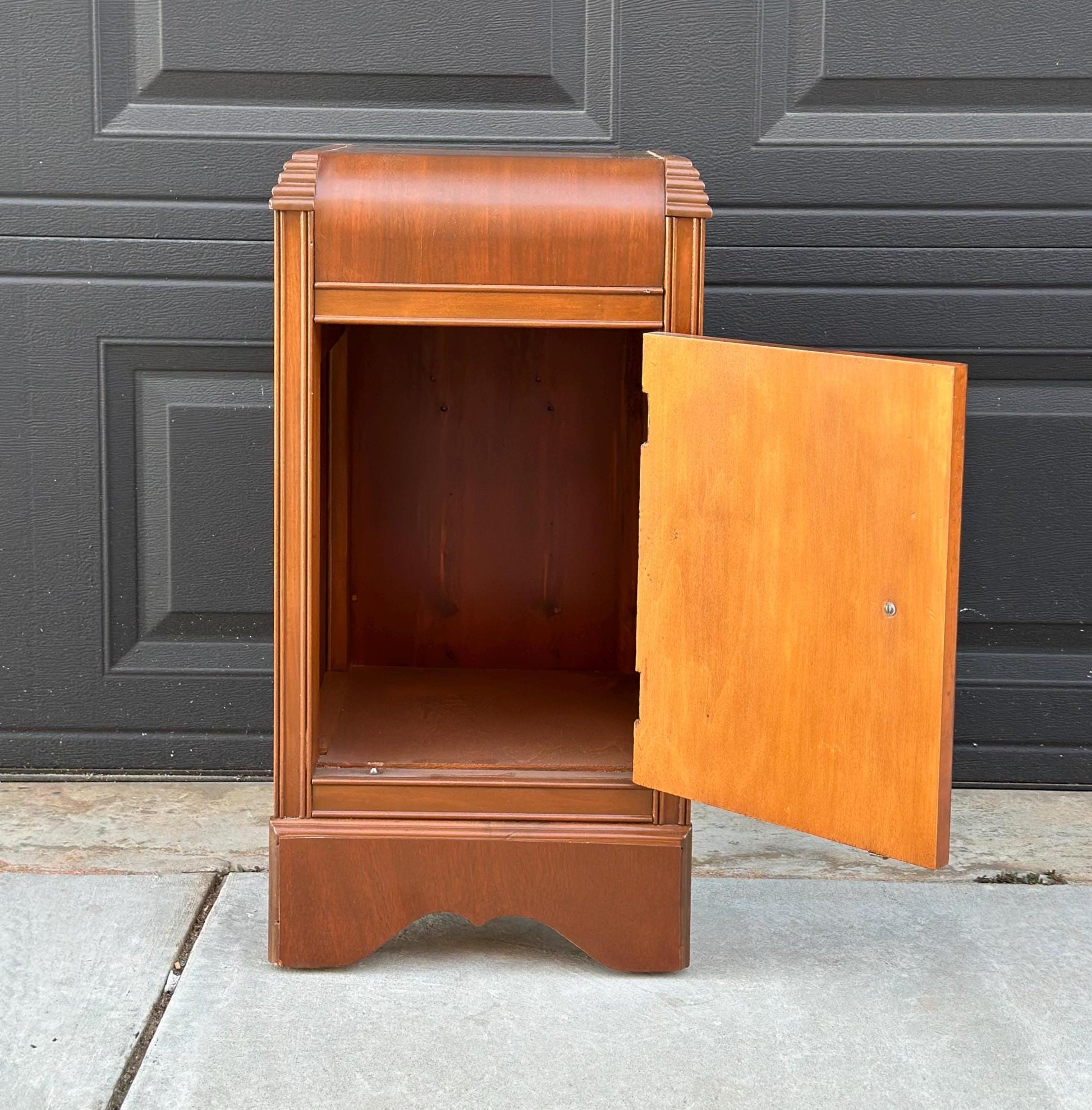 Antique 1930's Art Deco Waterfall Cabinet Nightstand