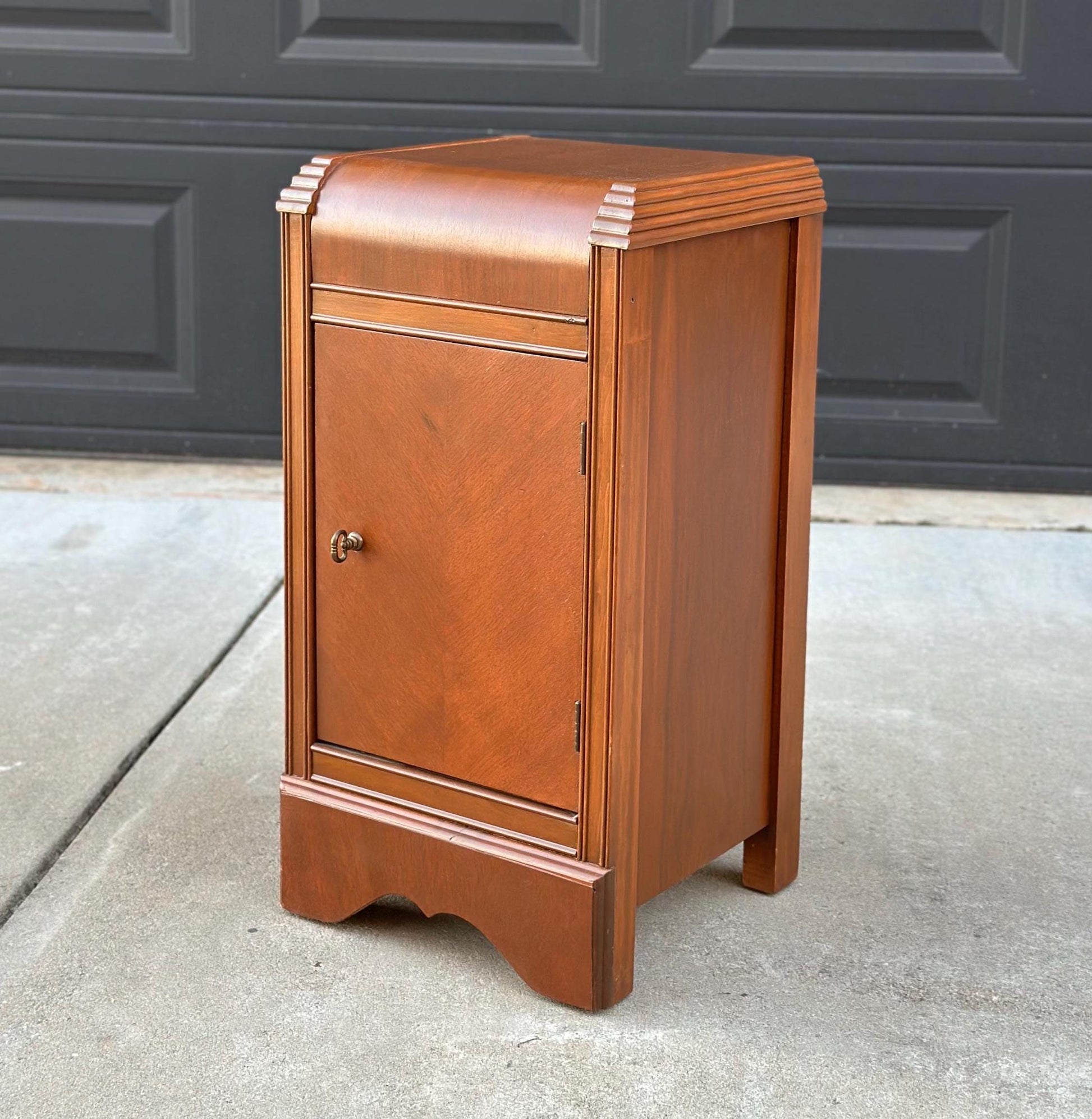 Antique 1930's Art Deco Waterfall Cabinet Nightstand
