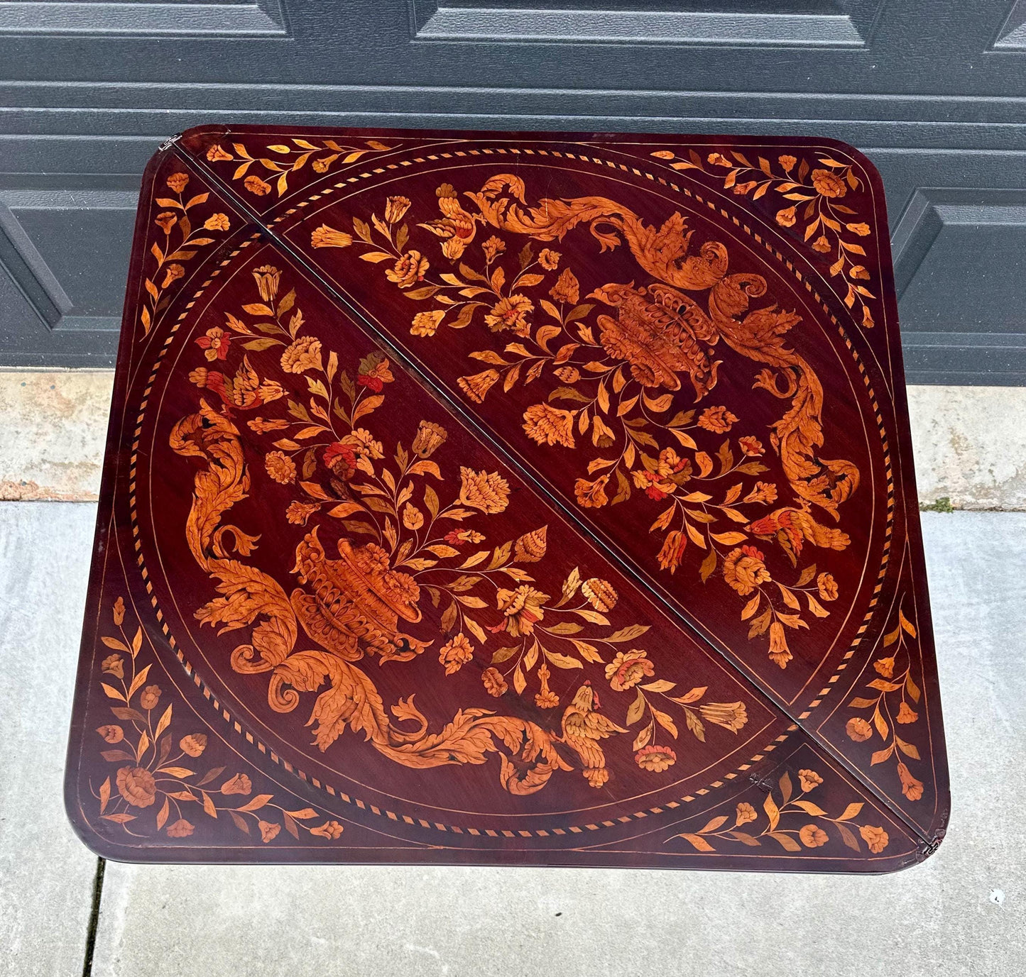 Antique 1800's Dutch Marquetry Mahogany Folding Table