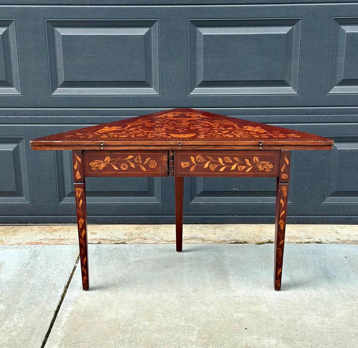 Antique 1800's Dutch Marquetry Mahogany Folding Table