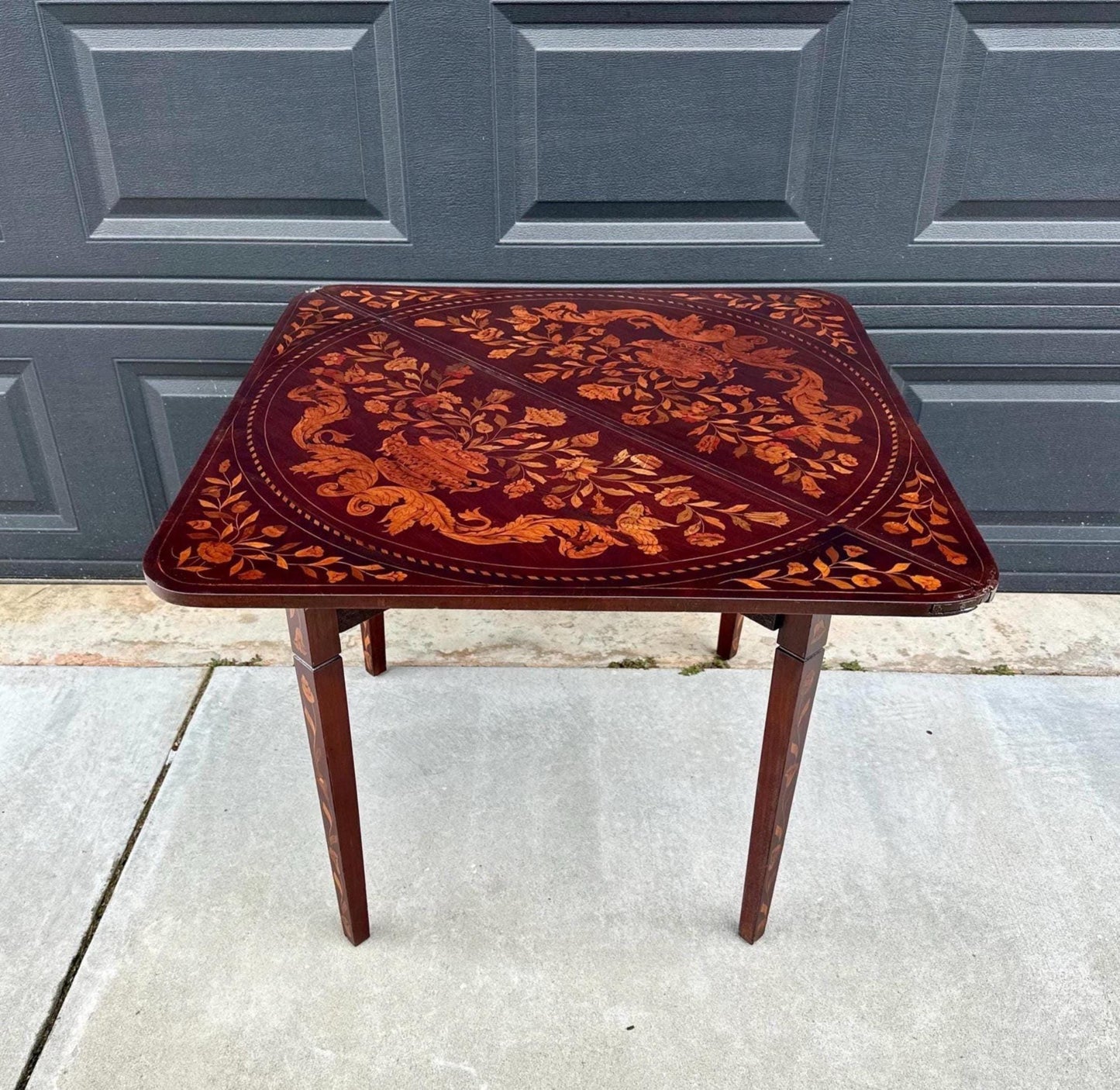 Antique 1800's Dutch Marquetry Mahogany Folding Table