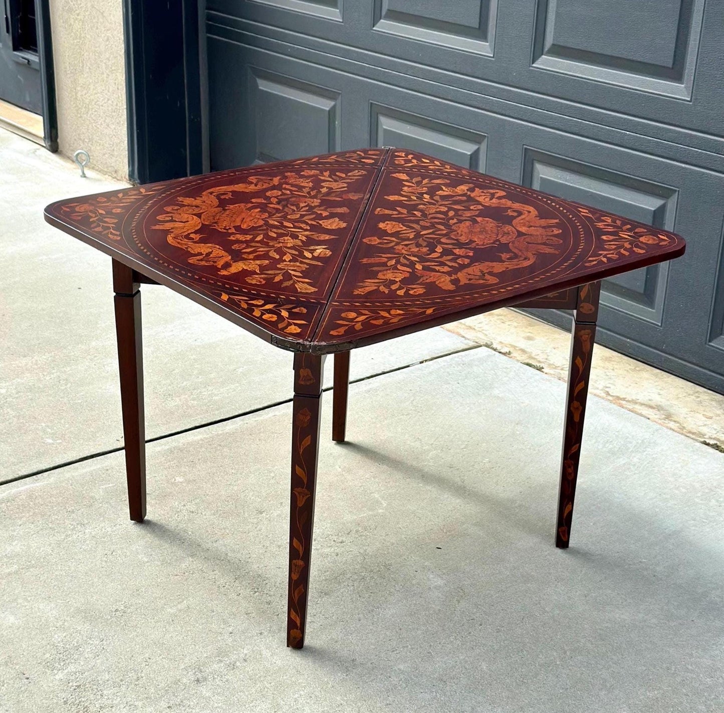 Antique 1800's Dutch Marquetry Mahogany Folding Table