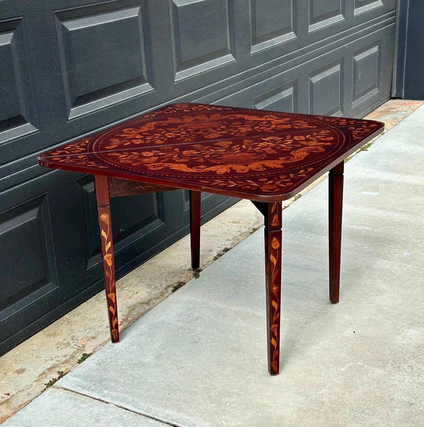 Antique 1800's Dutch Marquetry Mahogany Folding Table