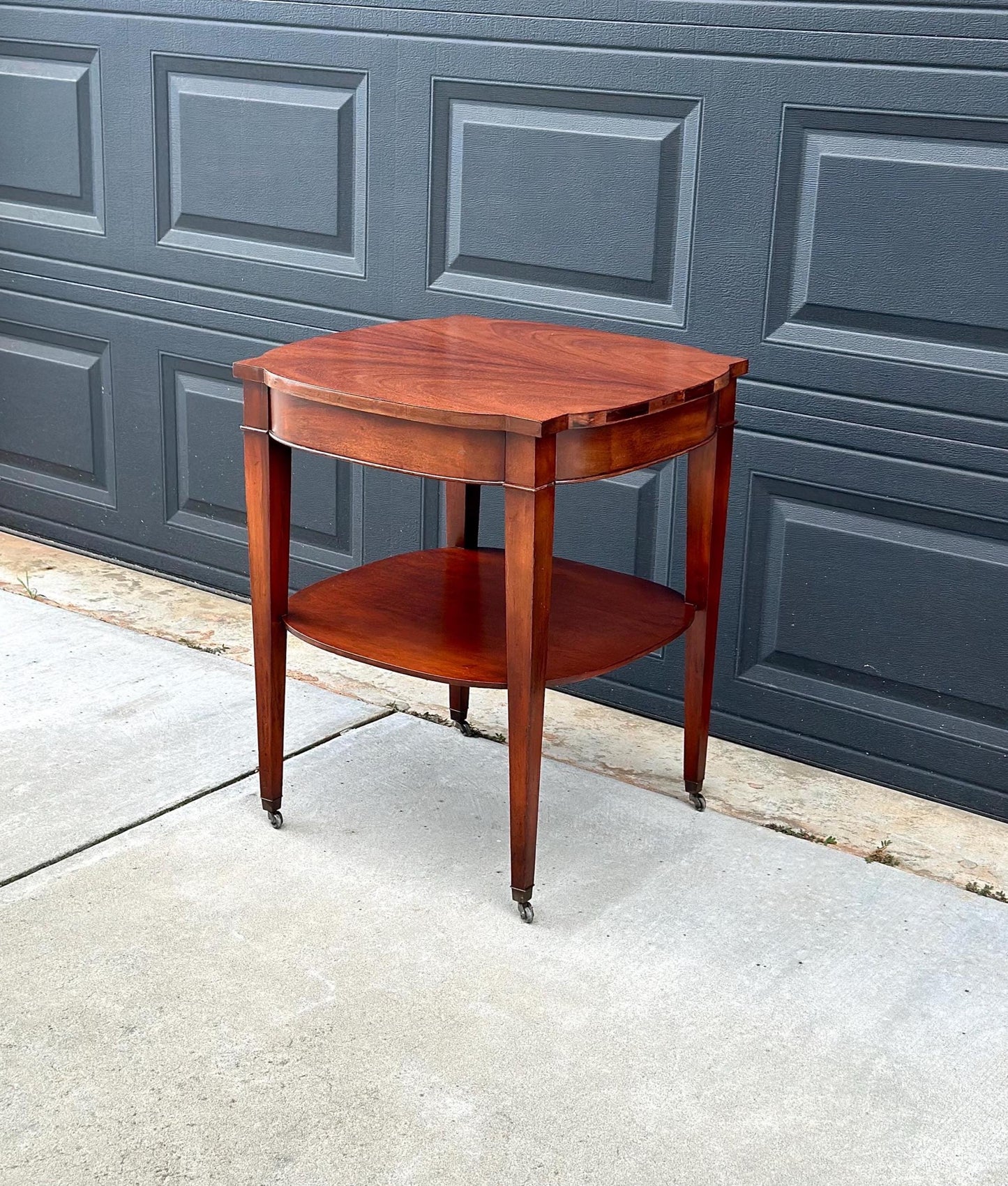 Vintage 1950's Mahogany Two Tier Side Table on Casters