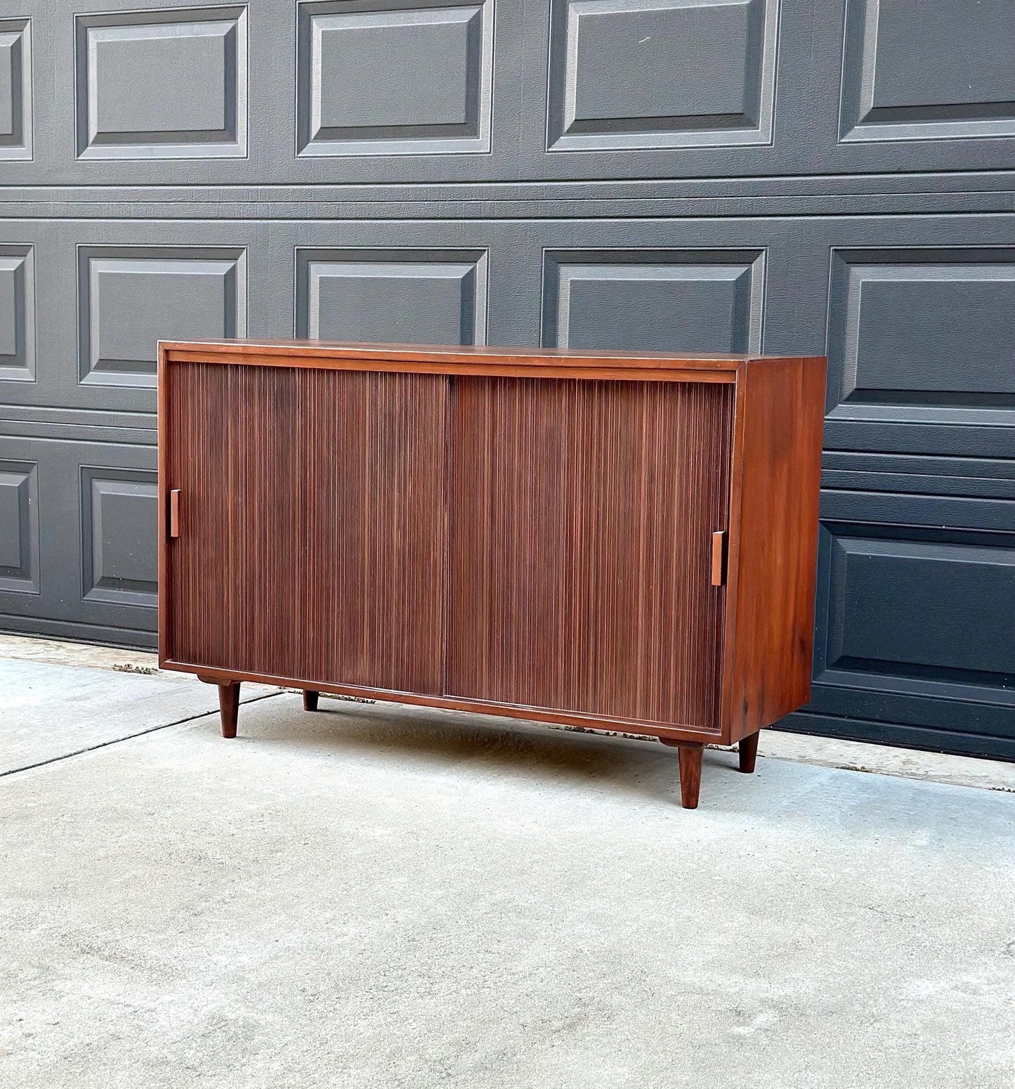 Vintage 1950's Solid Wood Tambour Door Credenza