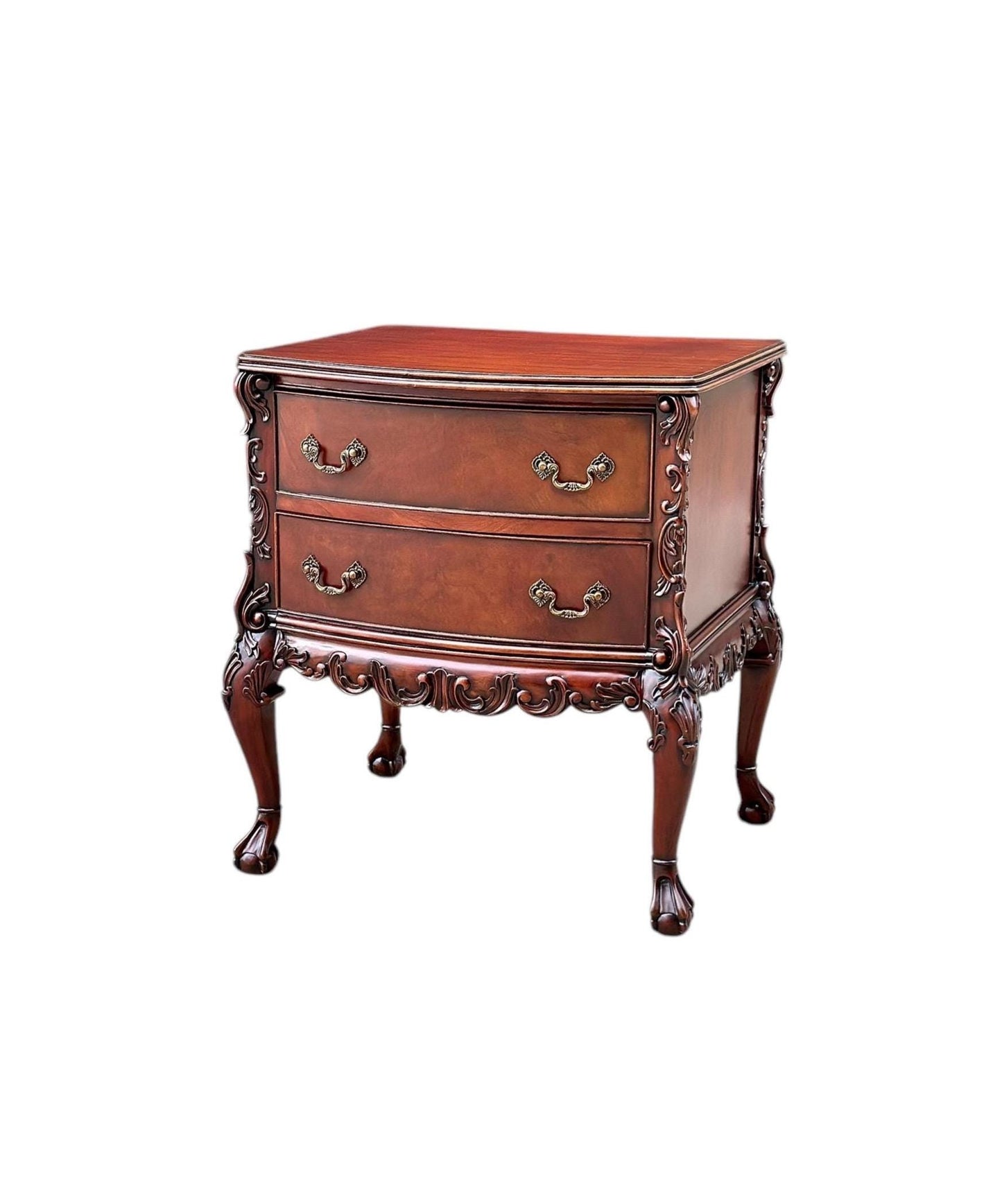 Vintage 1970's Mahogany Two Drawer Carved Ball in Claw French Chest