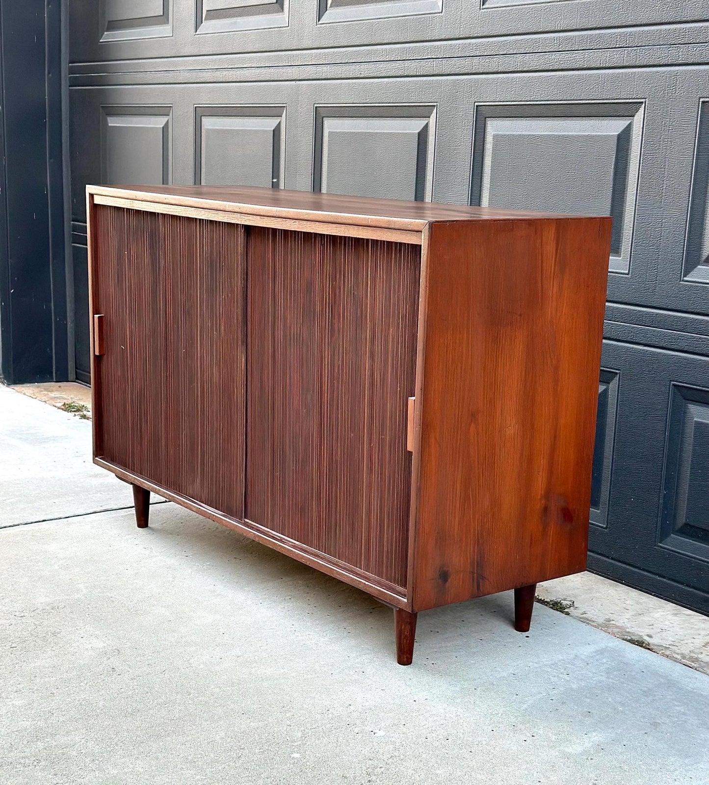 Vintage 1950's Solid Wood Tambour Door Credenza
