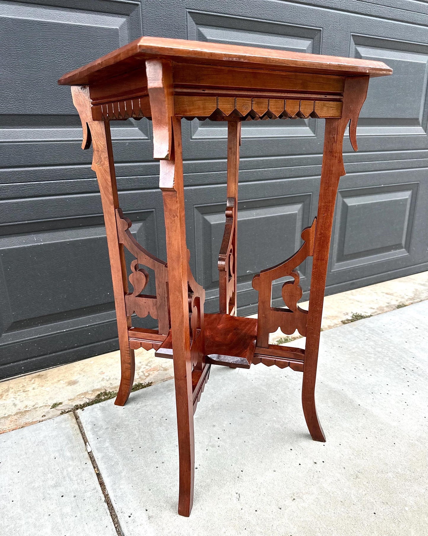 Antique Carved Solid Maple Tall Side Table