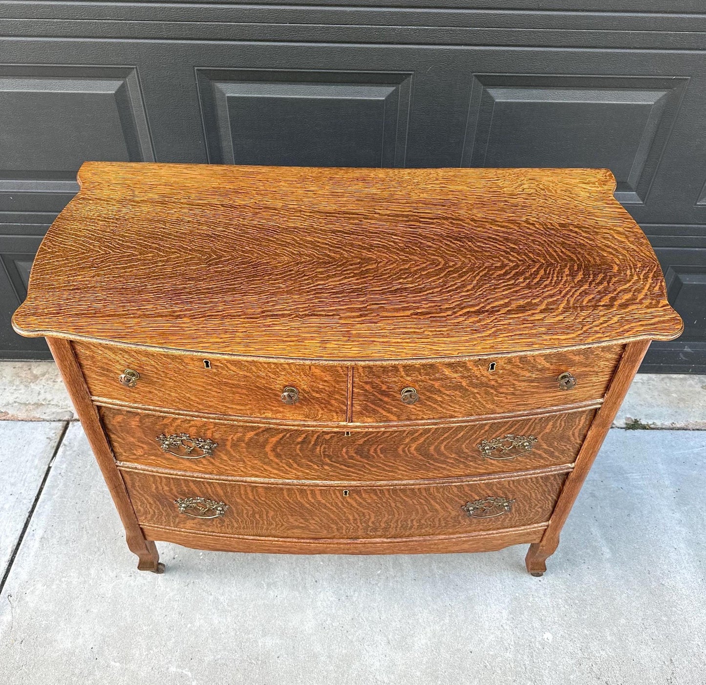 Antique 1920's Tiger Oak Four Drawer Chest on Casters