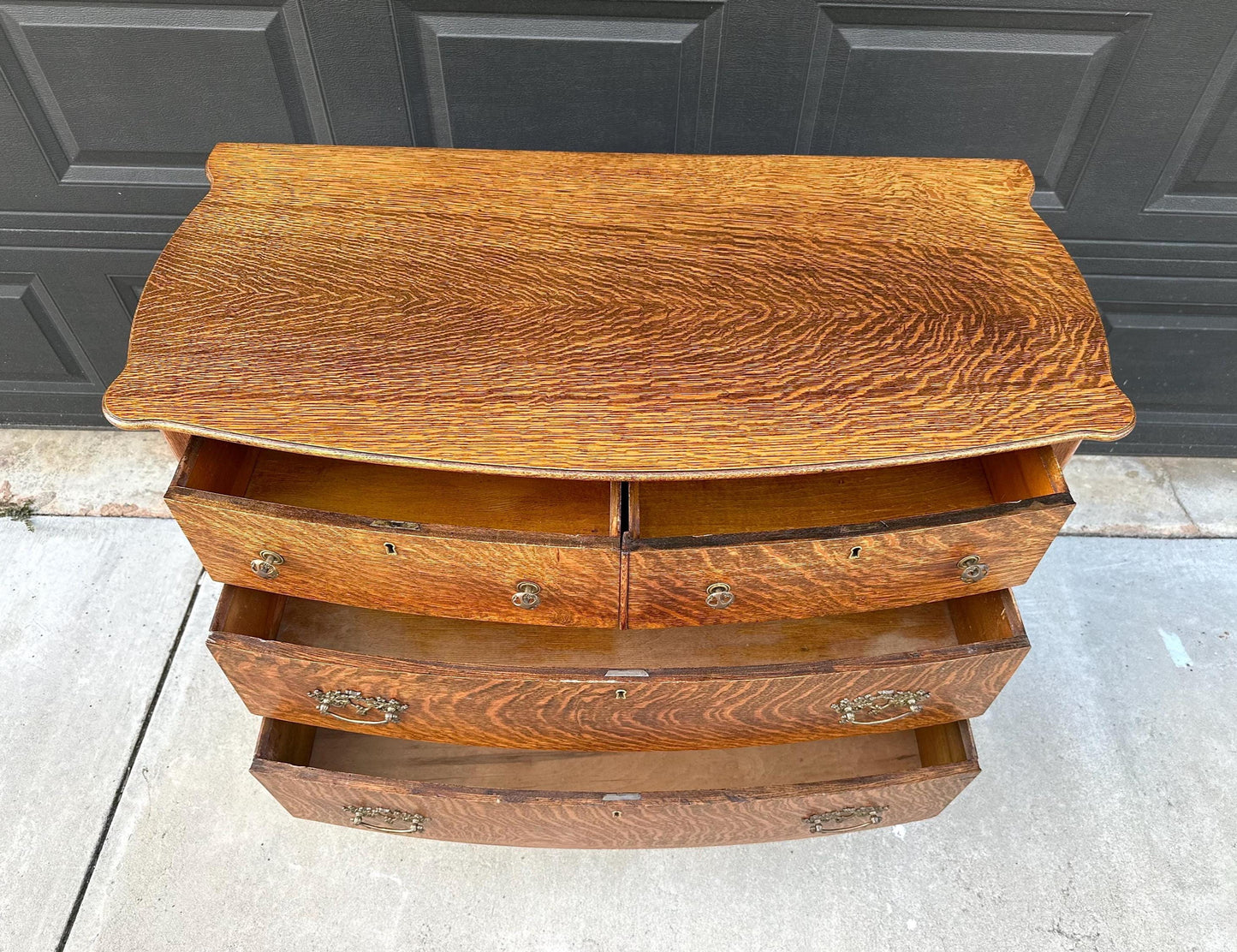 Antique 1920's Tiger Oak Four Drawer Chest on Casters