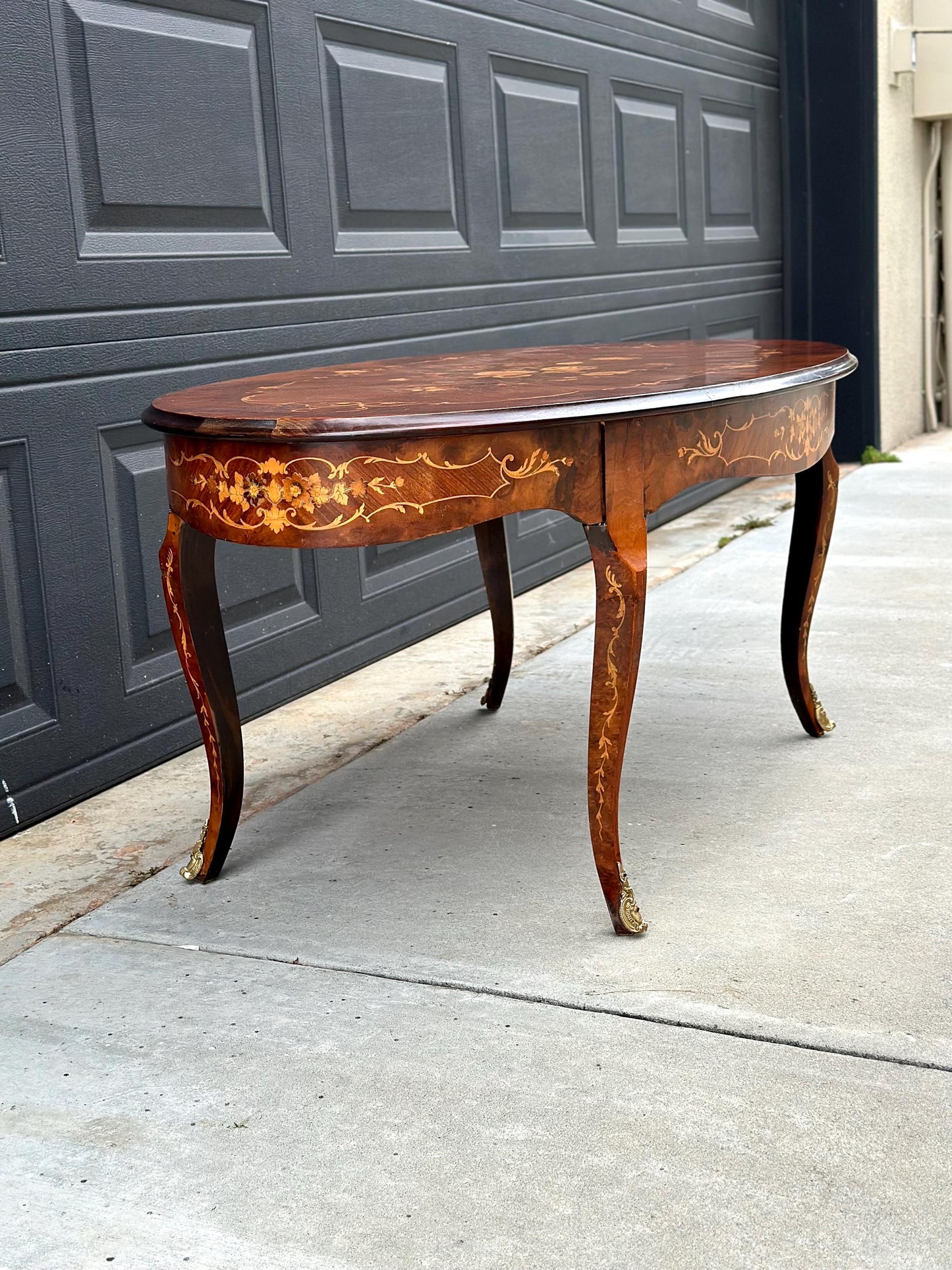 Antique 1910's Louis XV Marquetry Ormolu French Coffee Table