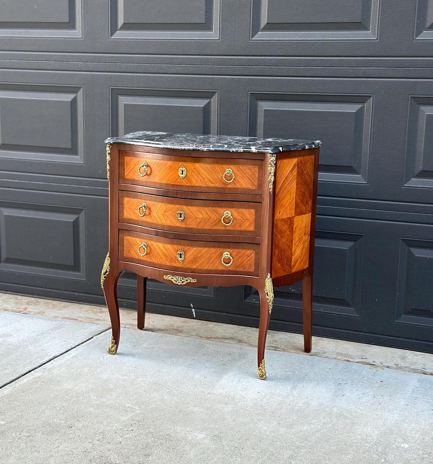 Antique Late 1800's Italian Black Marble Ormolu Chest of Drawers