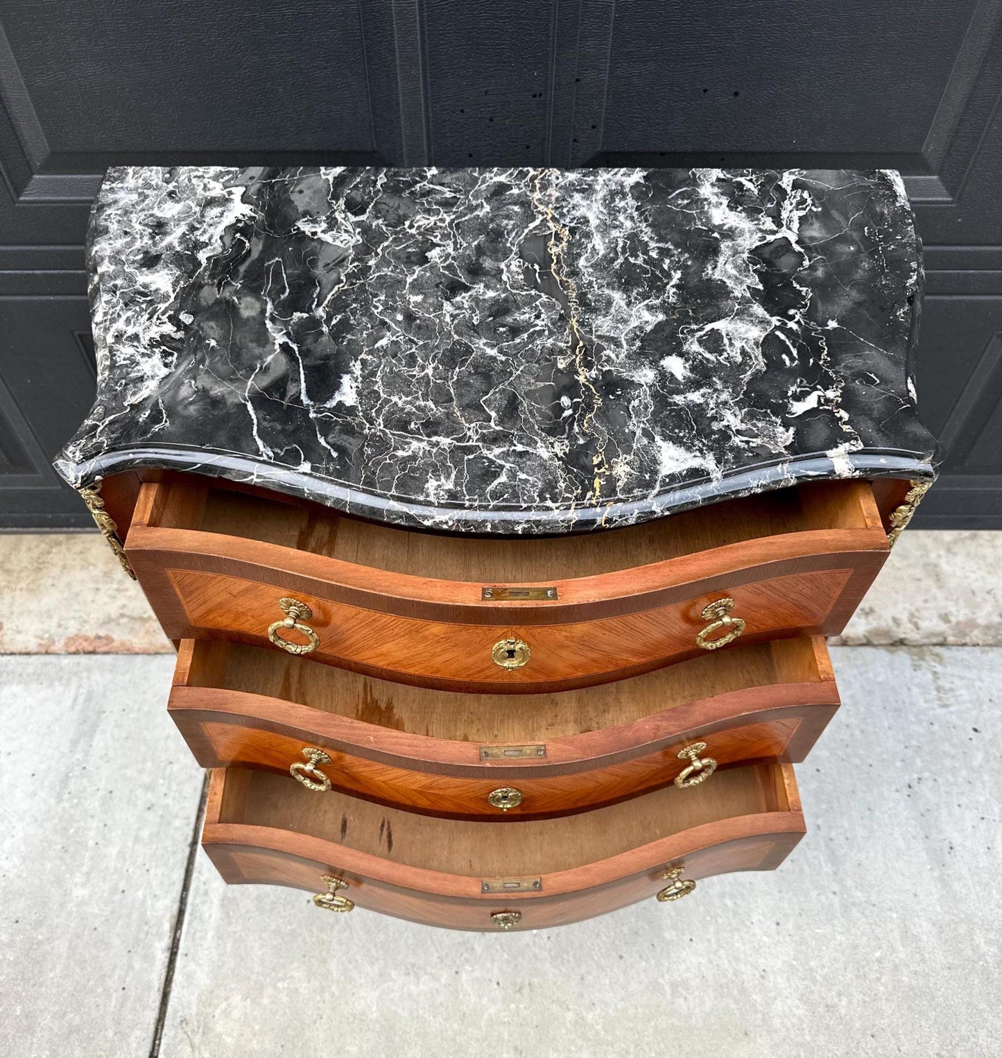 Antique Late 1800's Italian Black Marble Ormolu Chest of Drawers