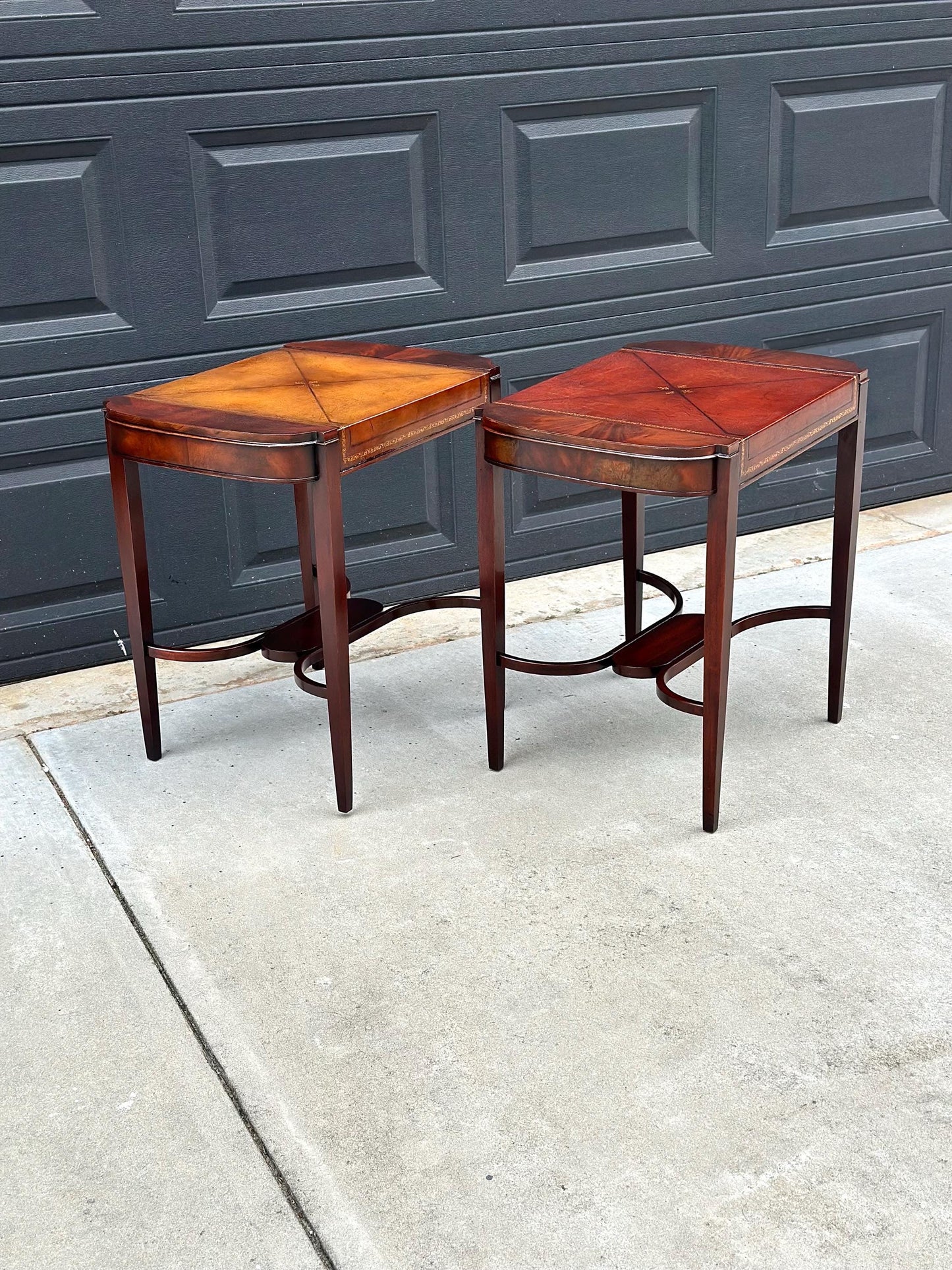 Vintage 1950's Weiman Leather Top Mahogany End Tables - a Pair
