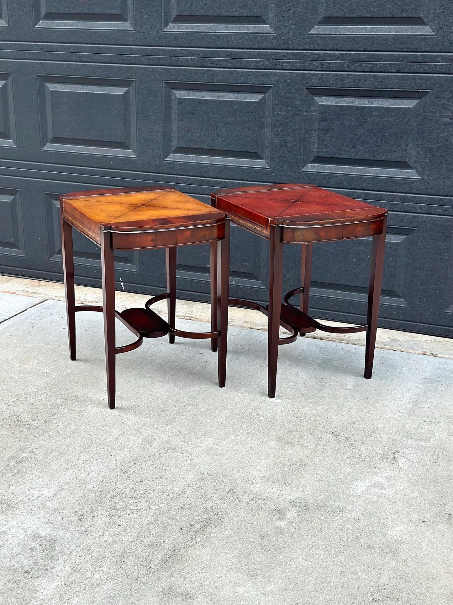Vintage 1950's Weiman Leather Top Mahogany End Tables - a Pair