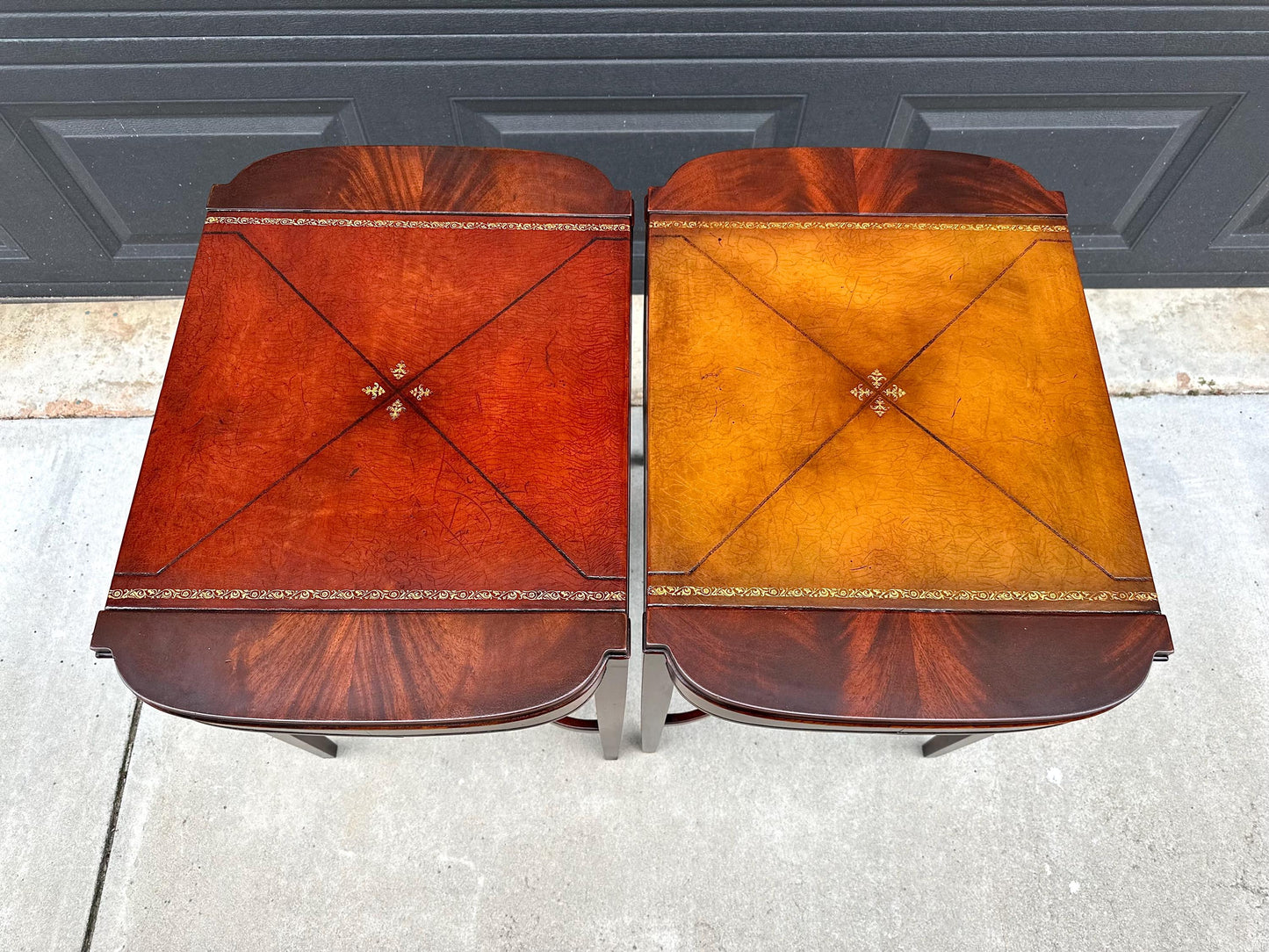 Vintage 1950's Weiman Leather Top Mahogany End Tables - a Pair