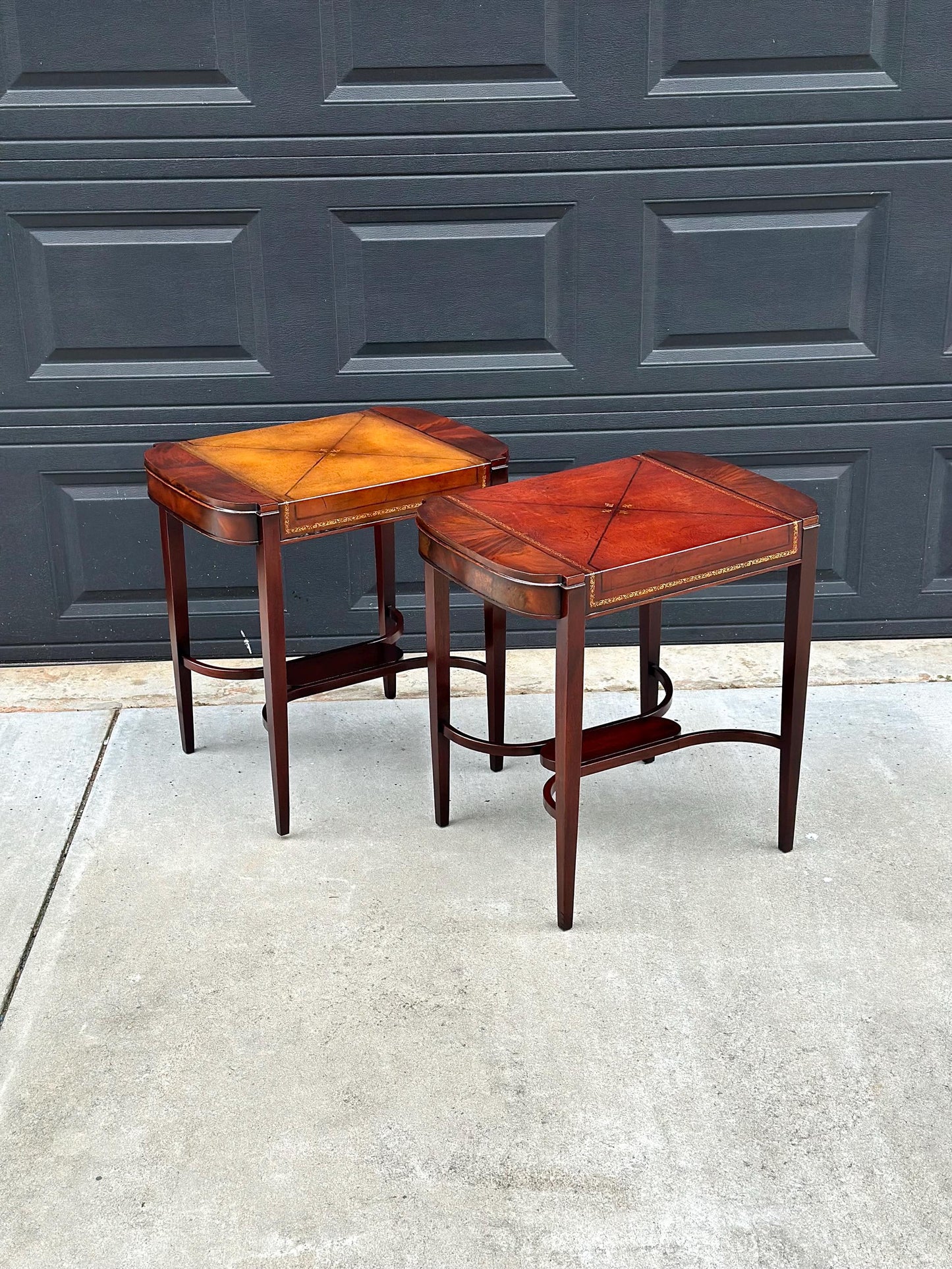 Vintage 1950's Weiman Leather Top Mahogany End Tables - a Pair