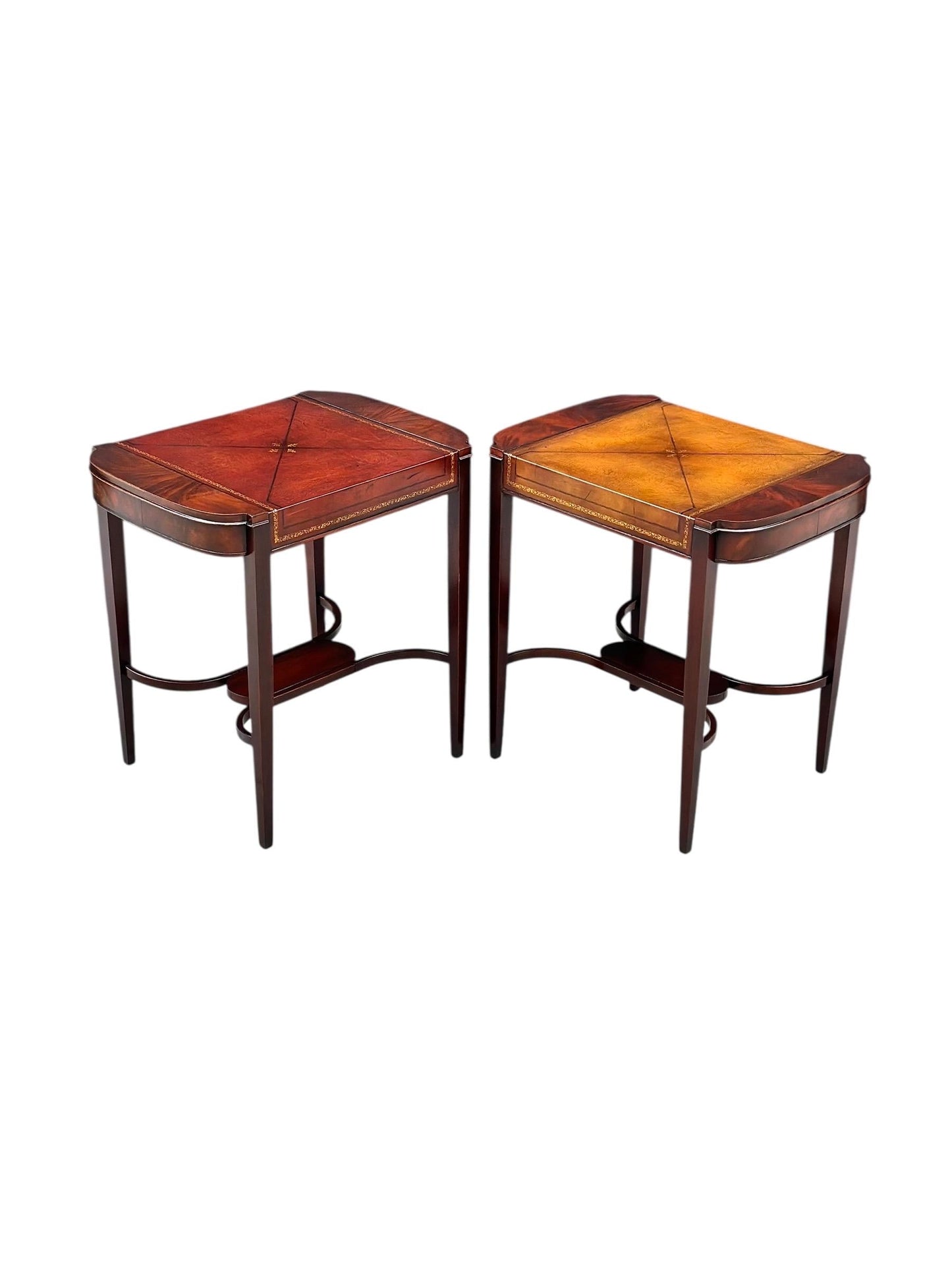 Vintage 1950's Weiman Leather Top Mahogany End Tables - a Pair