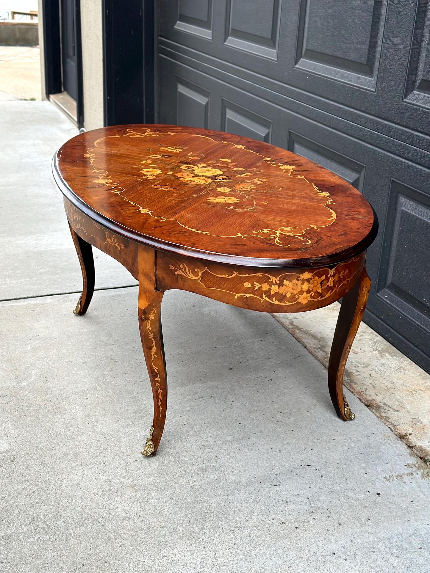 Antique 1910's Louis XV Marquetry Ormolu French Coffee Table