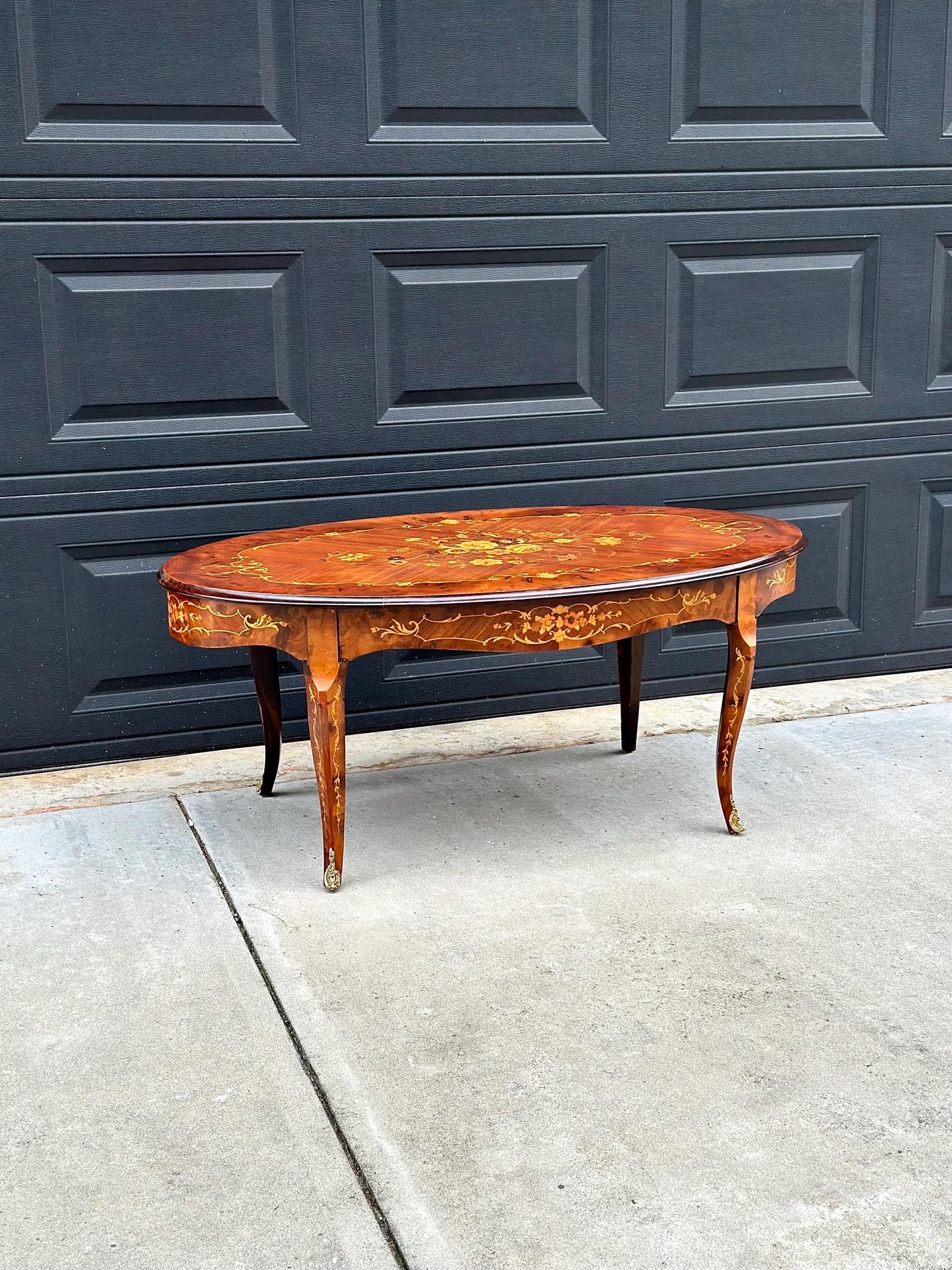 Antique 1910's Louis XV Marquetry Ormolu French Coffee Table