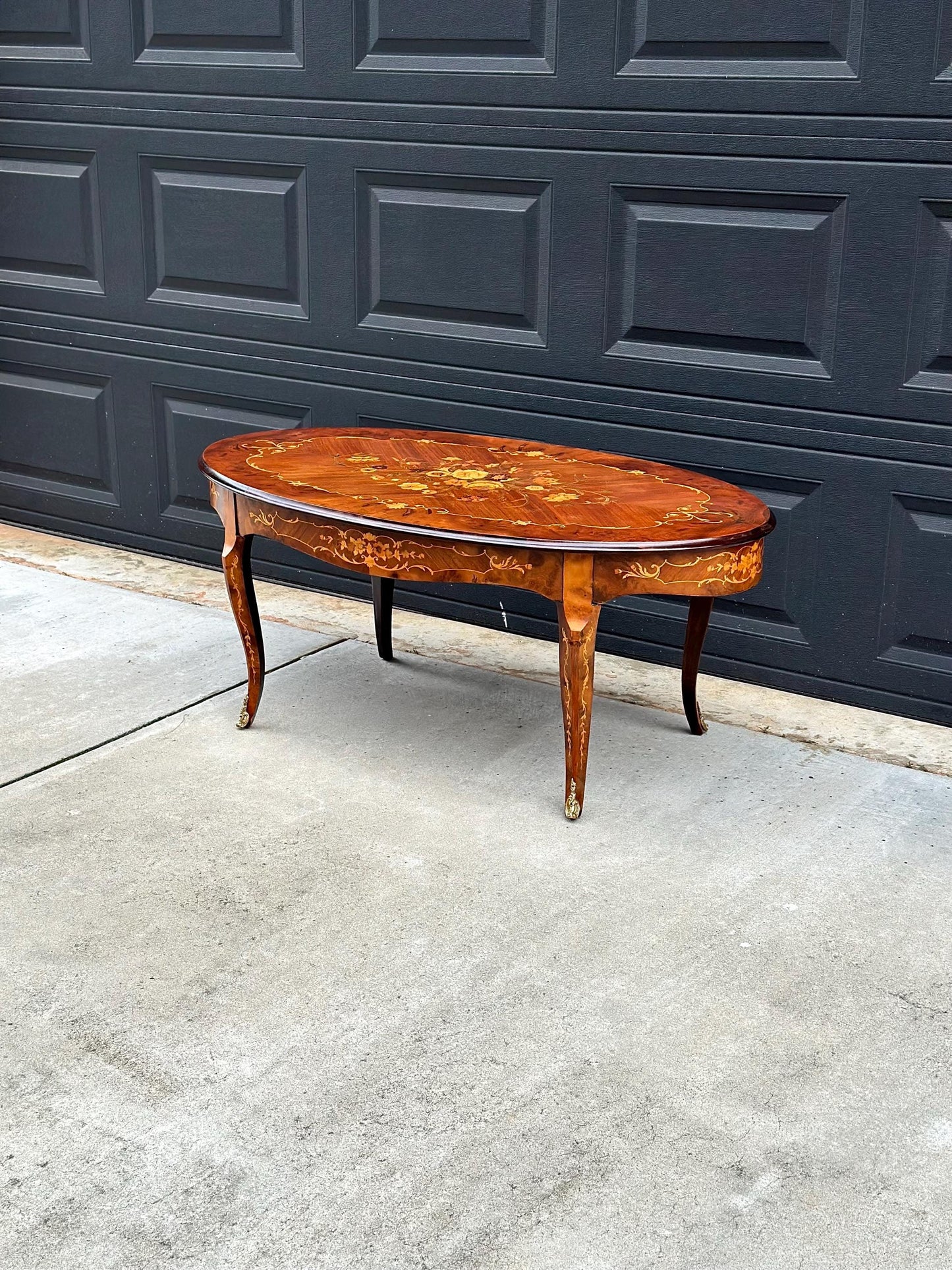 Antique 1910's Louis XV Marquetry Ormolu French Coffee Table