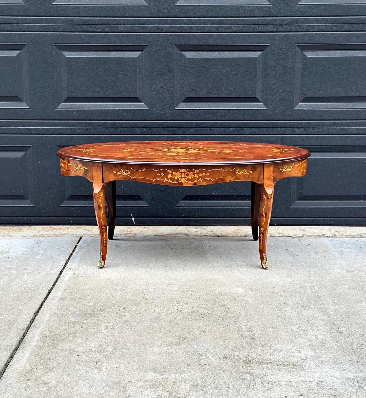 Antique 1910's Louis XV Marquetry Ormolu French Coffee Table