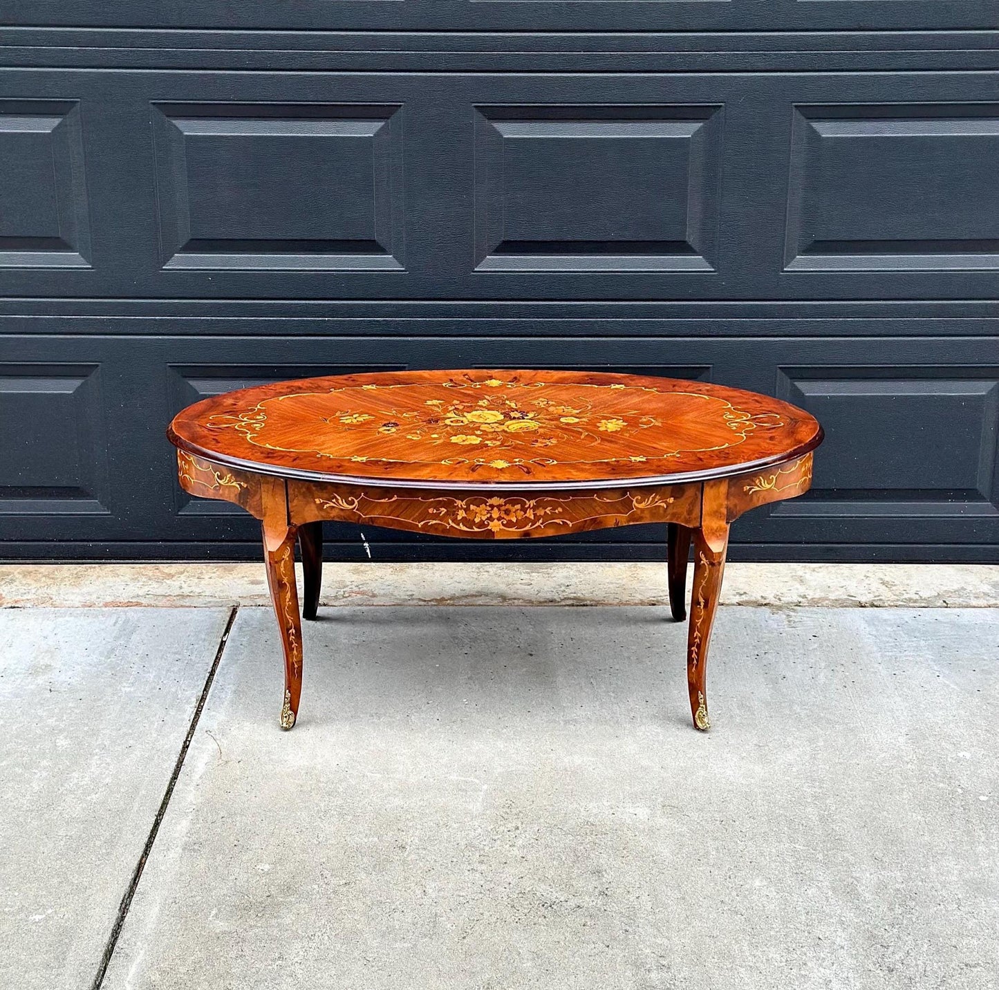 Antique 1910's Louis XV Marquetry Ormolu French Coffee Table