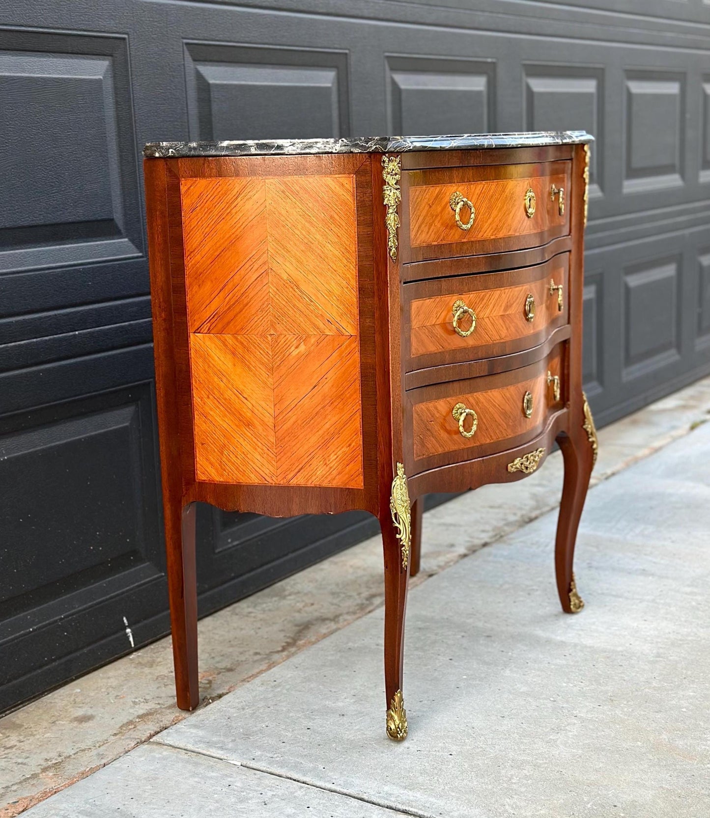Antique Late 1800's Italian Black Marble Ormolu Chest of Drawers