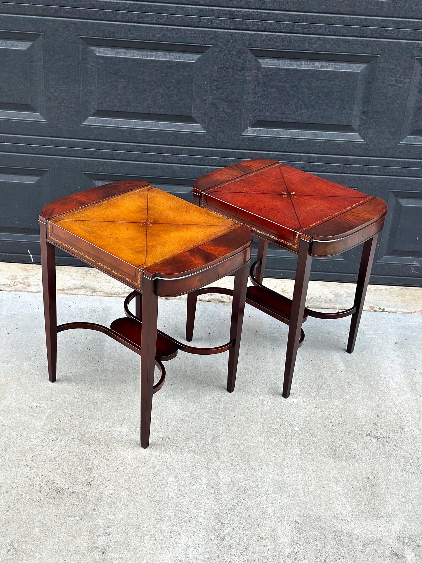 Vintage 1950's Weiman Leather Top Mahogany End Tables - a Pair