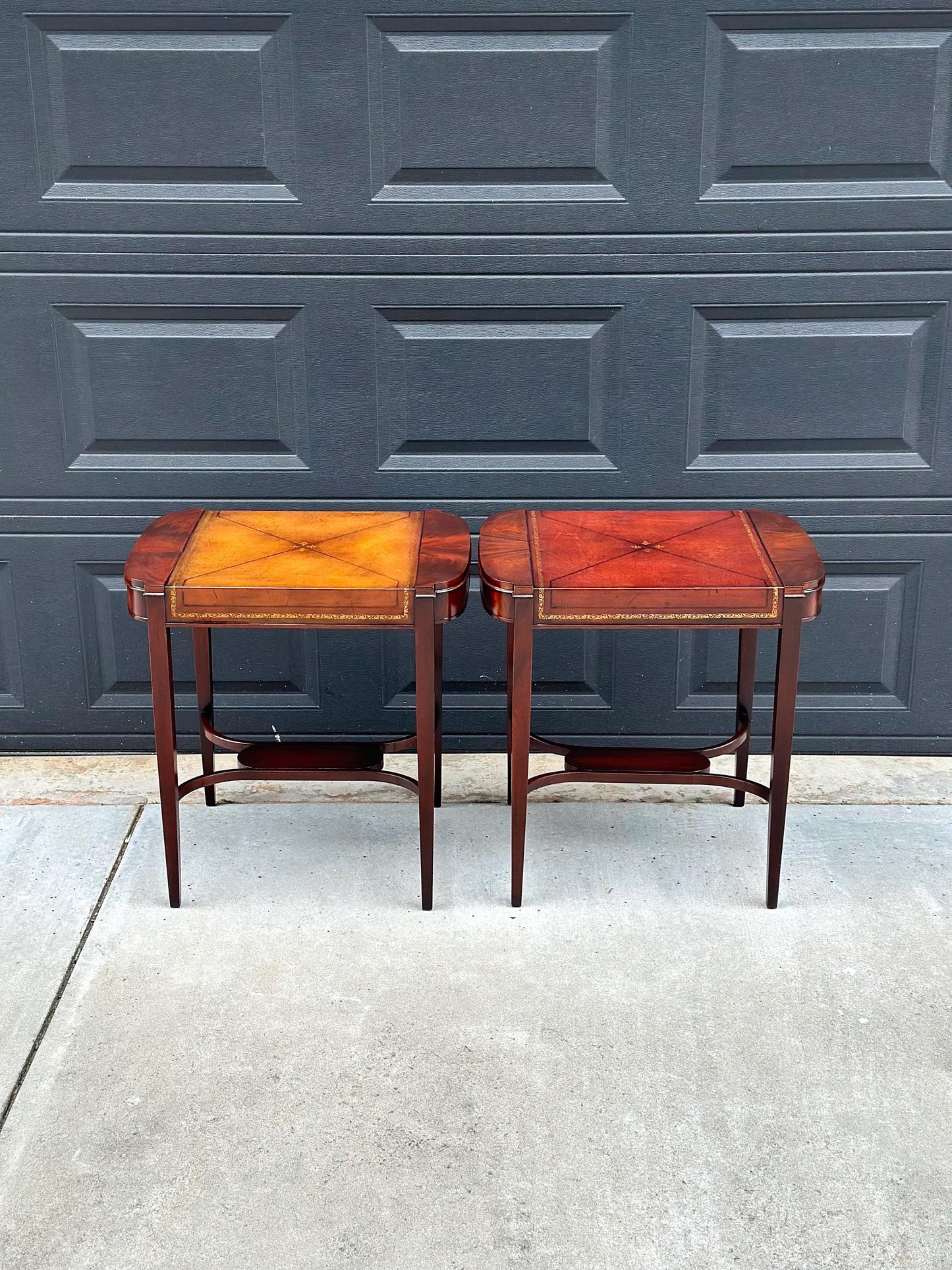 Vintage 1950's Weiman Leather Top Mahogany End Tables - a Pair