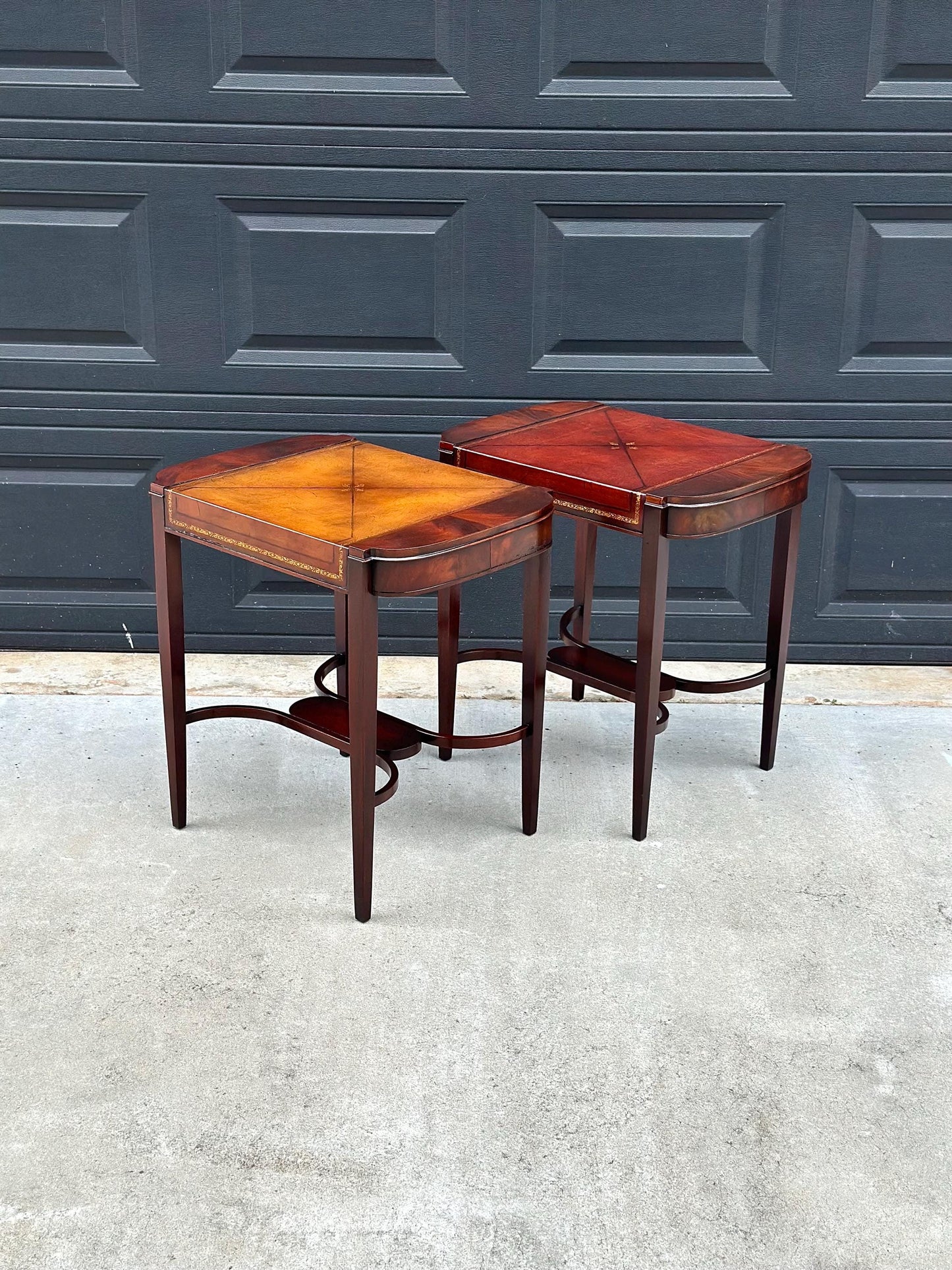 Vintage 1950's Weiman Leather Top Mahogany End Tables - a Pair
