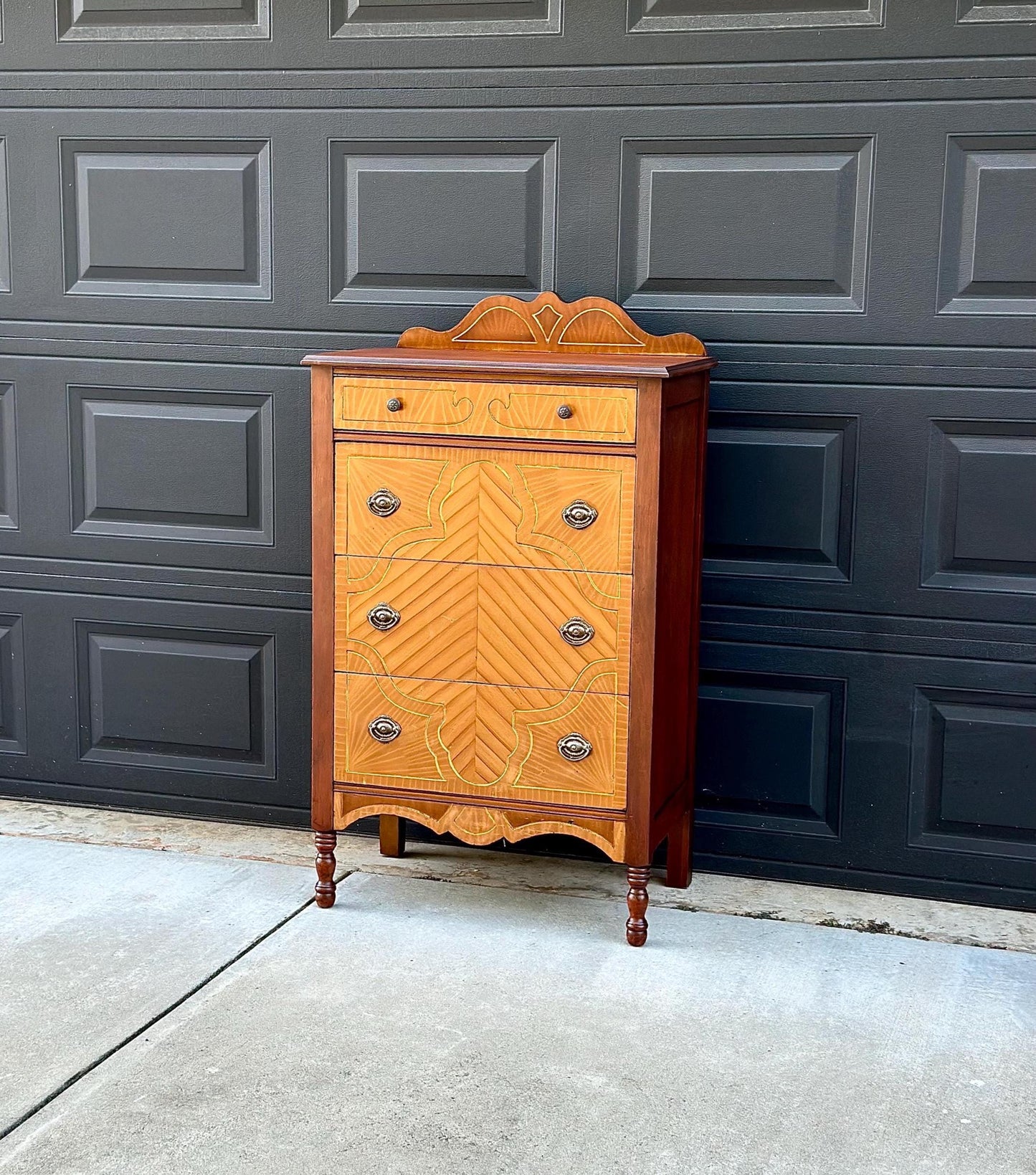 Antique 1930's Solid Cherry Wood Four Drawer Highboy