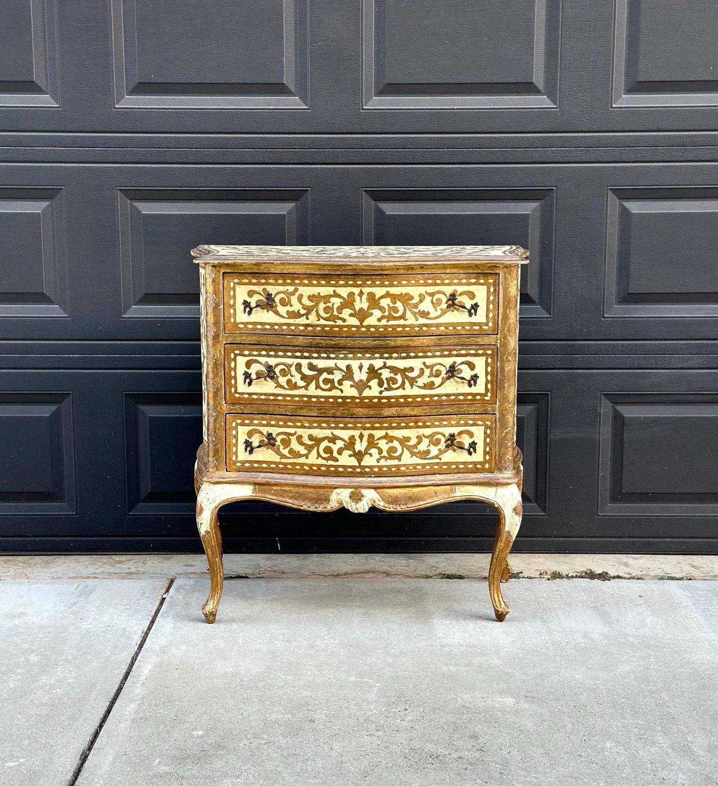 Antique 1890's Rustic Italian Hand Painted Gilt Accent Chest