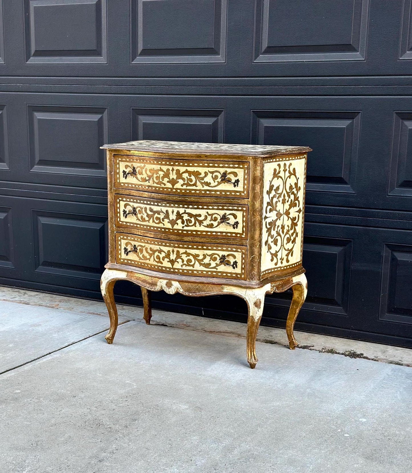 Antique 1890's Rustic Italian Hand Painted Gilt Accent Chest