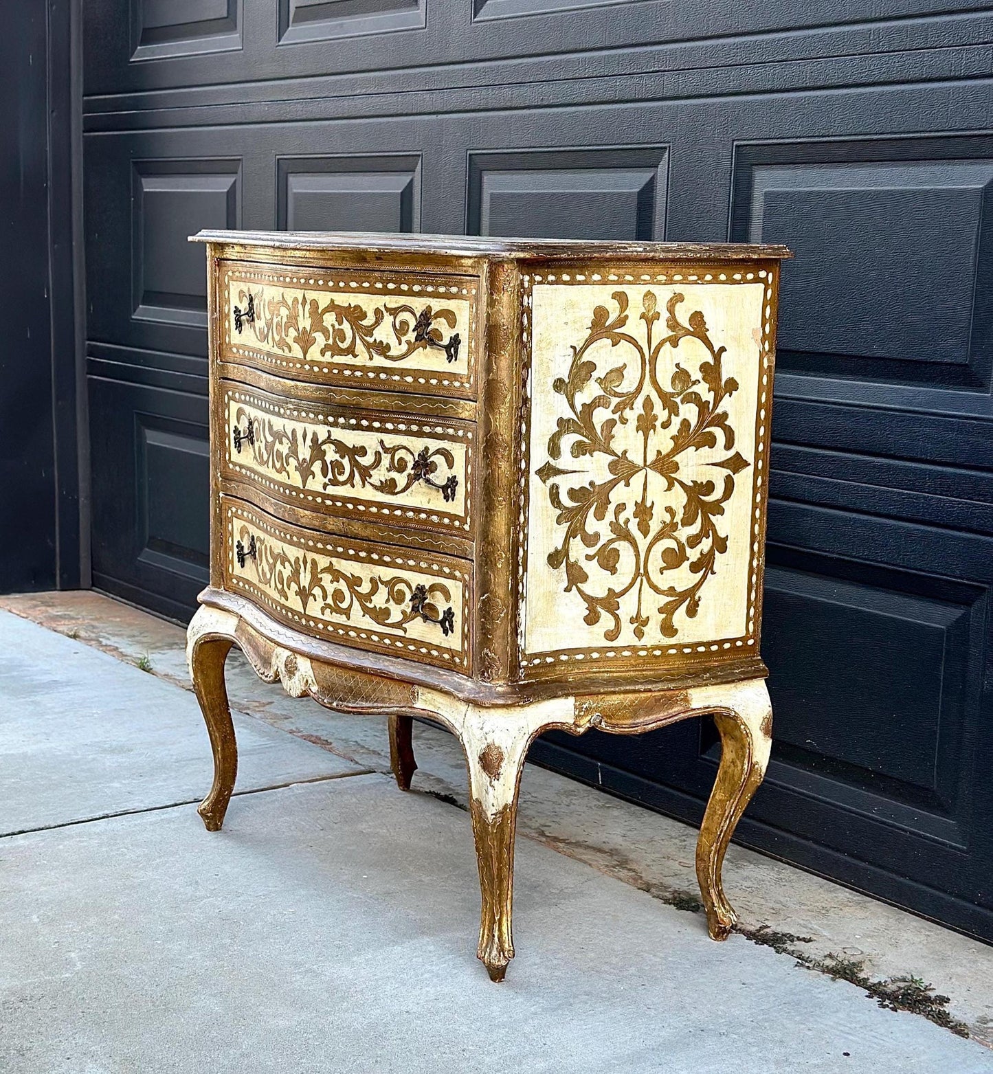 Antique 1890's Rustic Italian Hand Painted Gilt Accent Chest