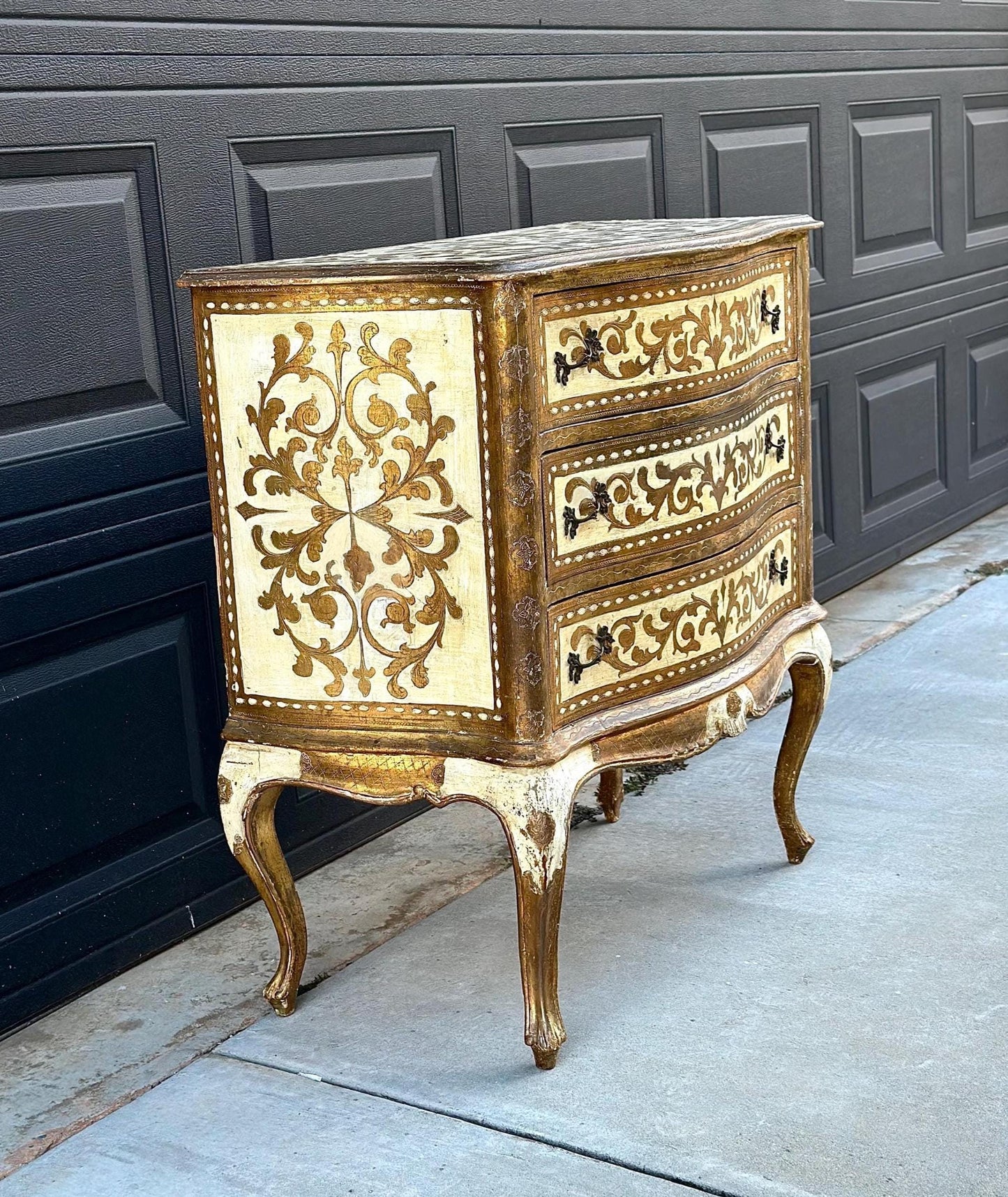 Antique 1890's Rustic Italian Hand Painted Gilt Accent Chest