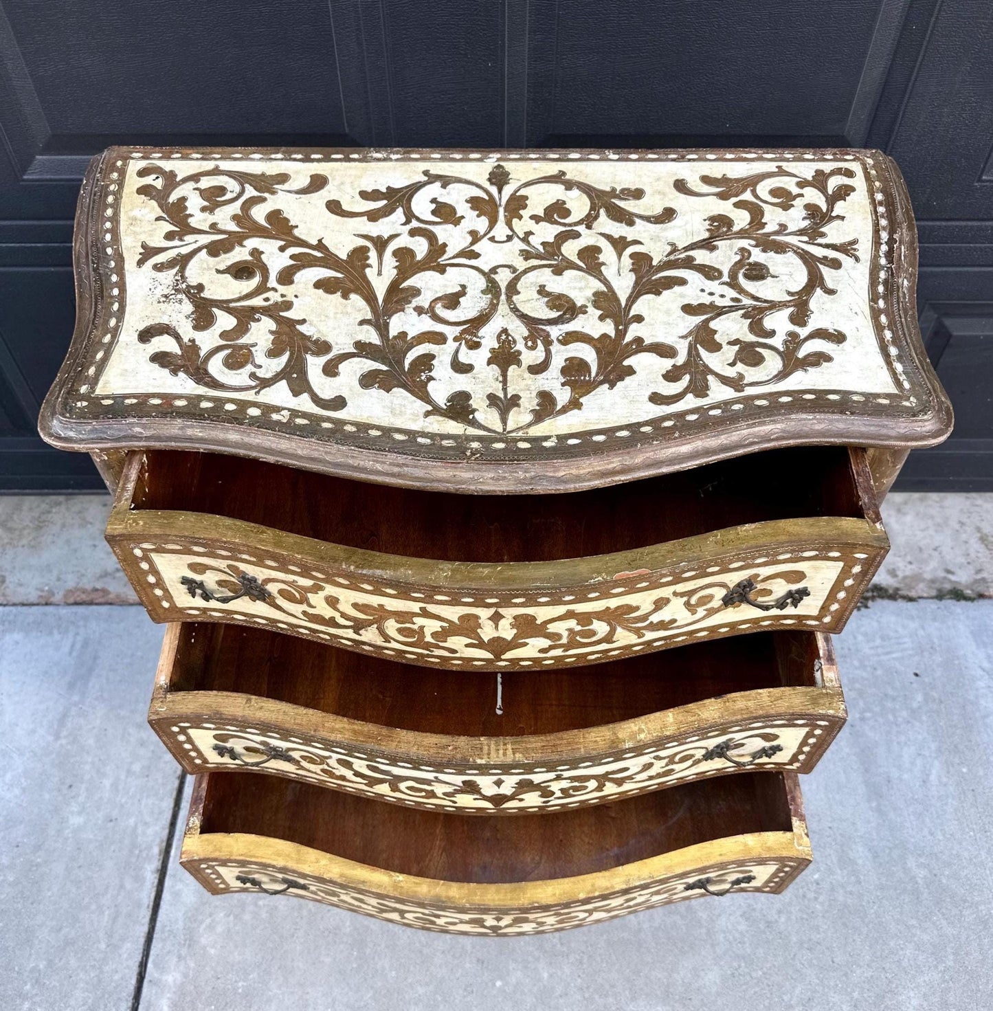 Antique 1890's Rustic Italian Hand Painted Gilt Accent Chest