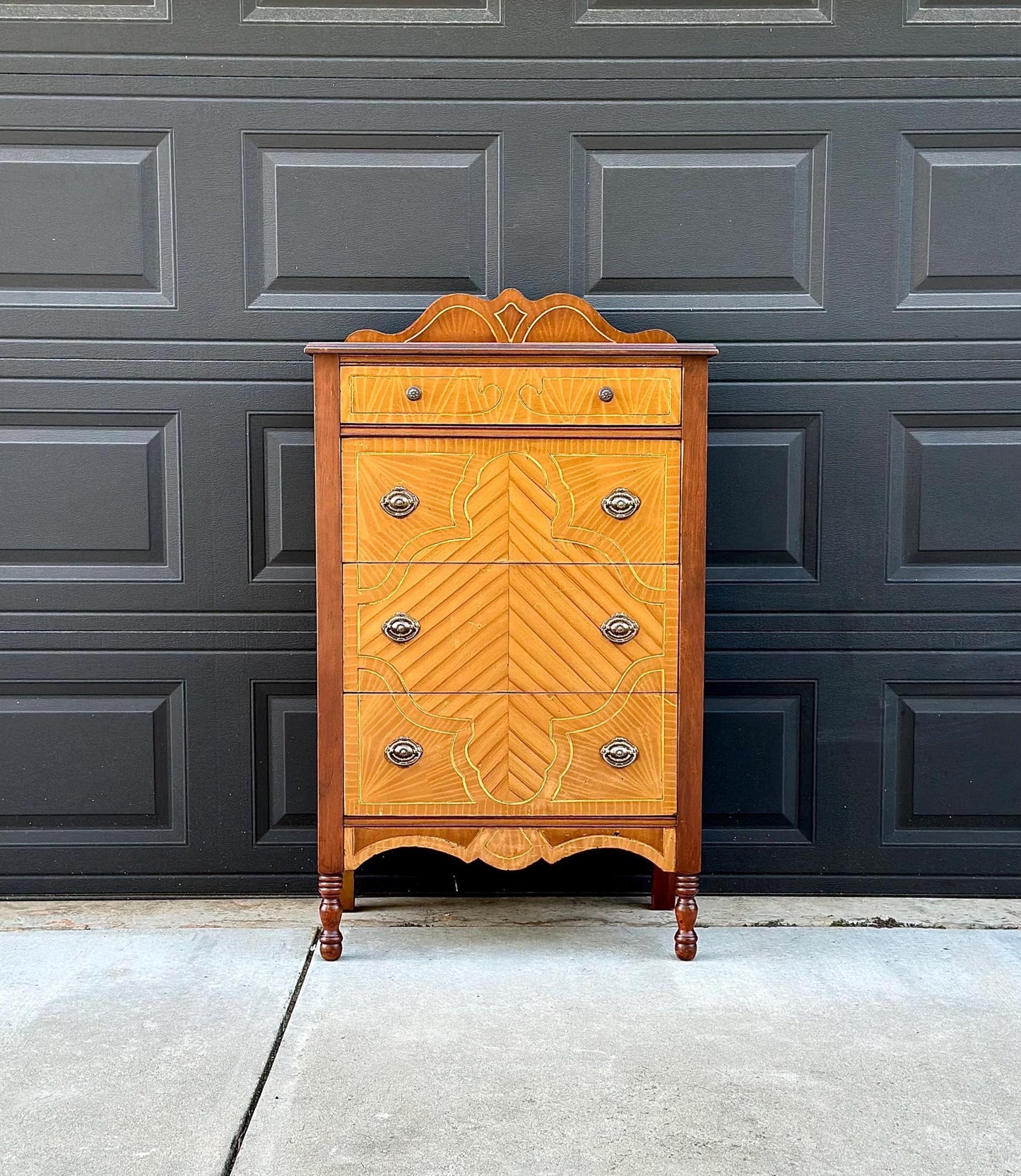 Antique 1930's Solid Cherry Wood Four Drawer Highboy