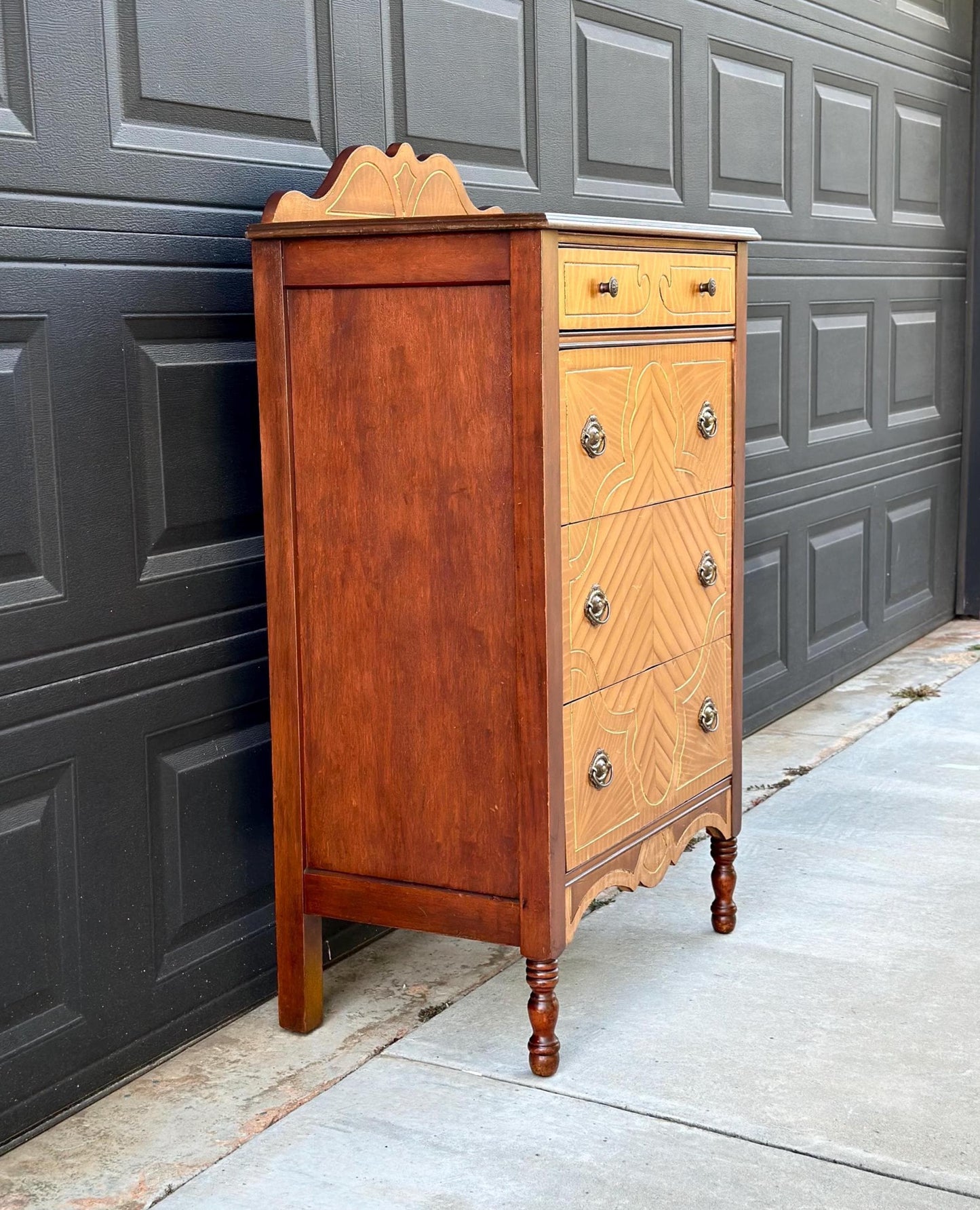 Antique 1930's Solid Cherry Wood Four Drawer Highboy