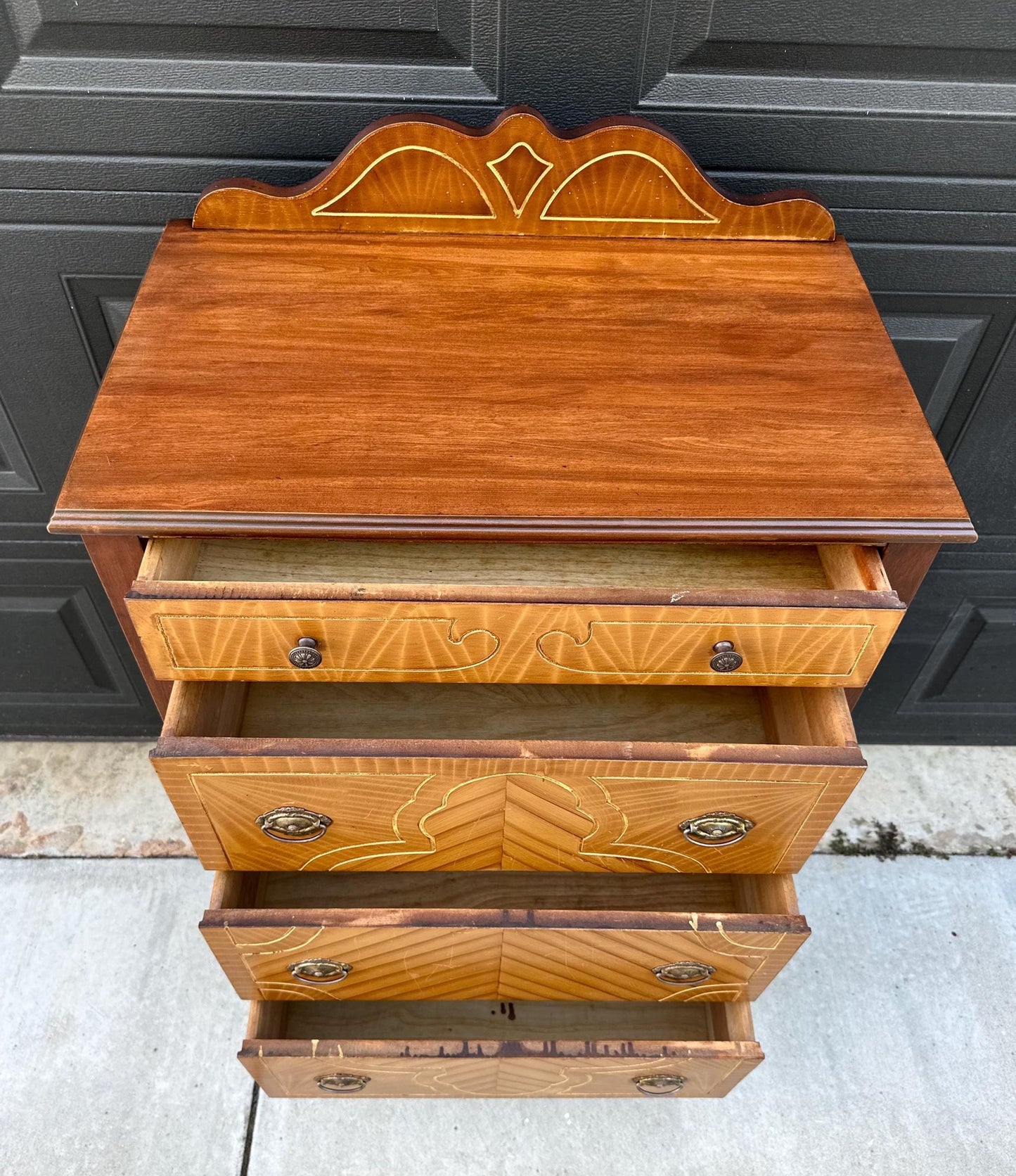 Antique 1930's Solid Cherry Wood Four Drawer Highboy