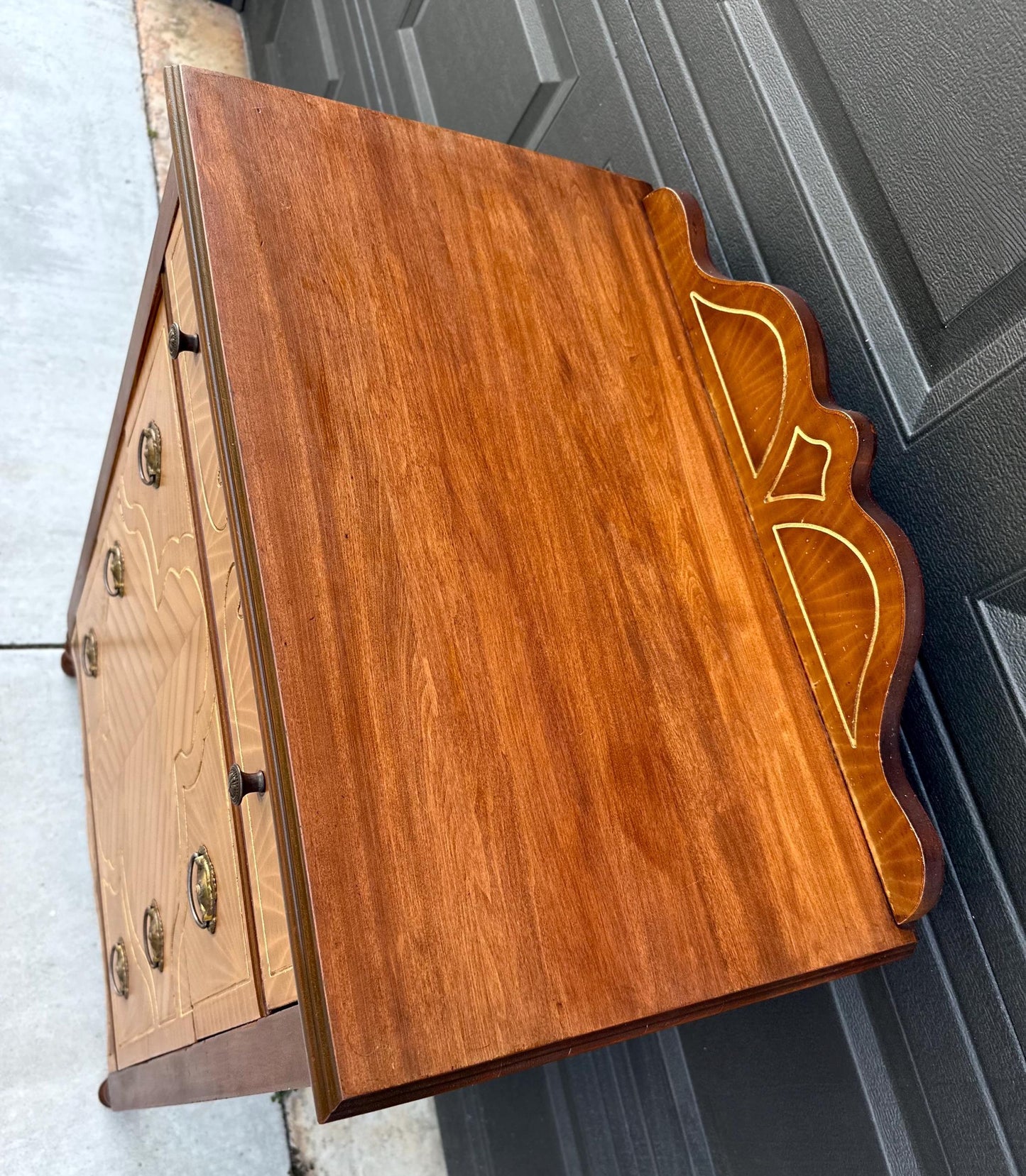 Antique 1930's Solid Cherry Wood Four Drawer Highboy