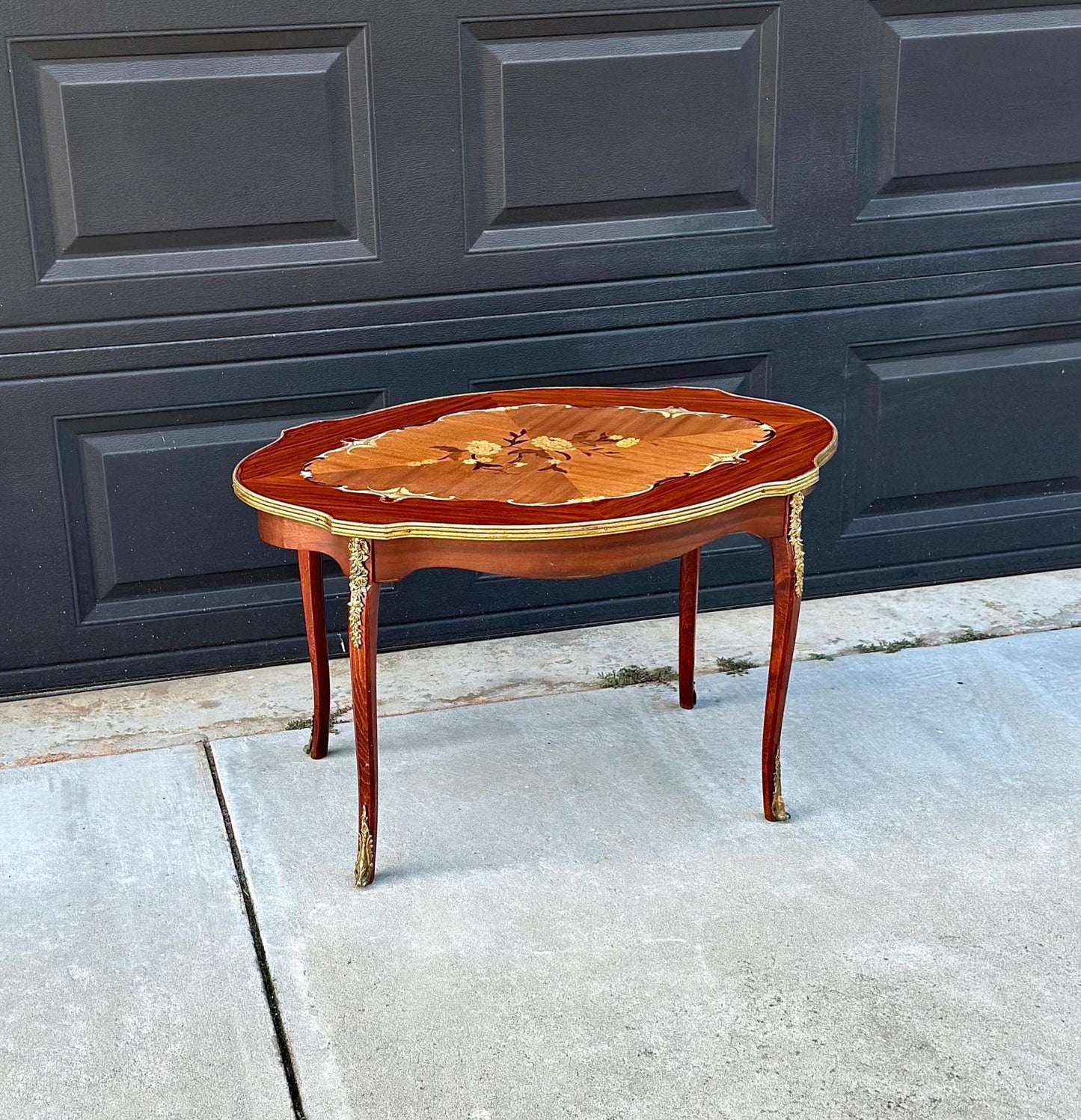 Antique 1920's Louis XV Ormolu Marquetry Spanish Tiger Maple Coffee Table