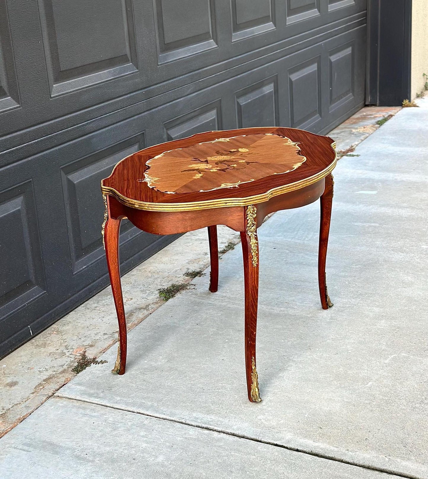 Antique 1920's Louis XV Ormolu Marquetry Spanish Tiger Maple Coffee Table